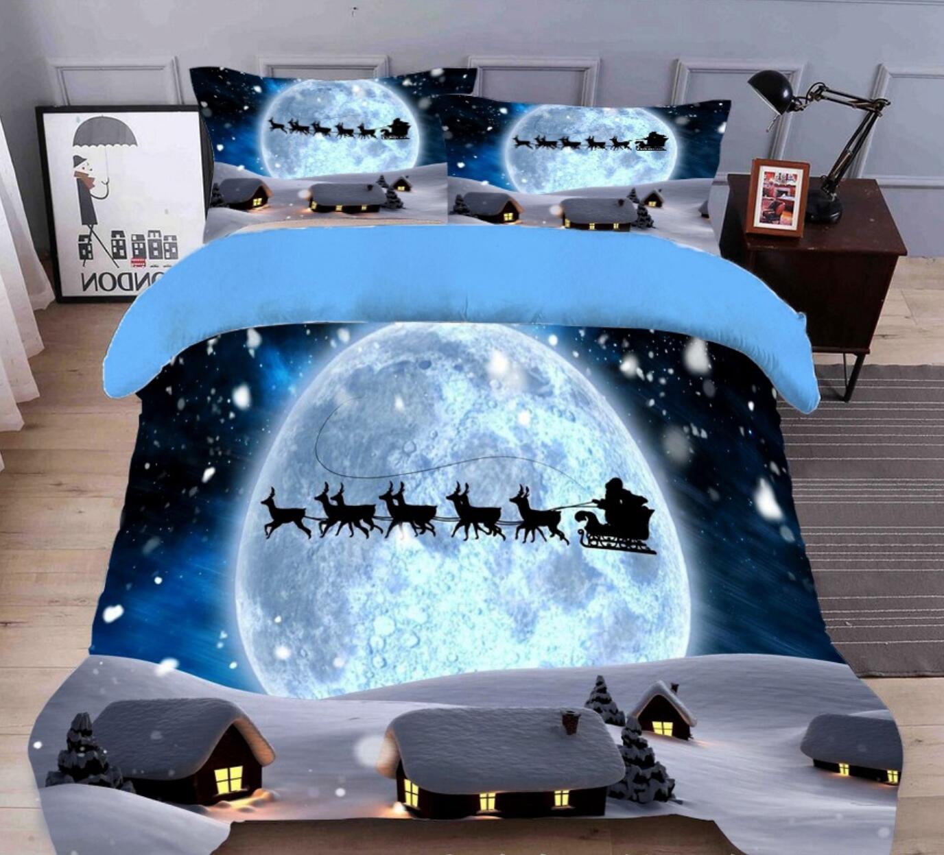 3D Moon Sleigh 31214 Christmas Quilt Duvet Cover Xmas Bed Pillowcases