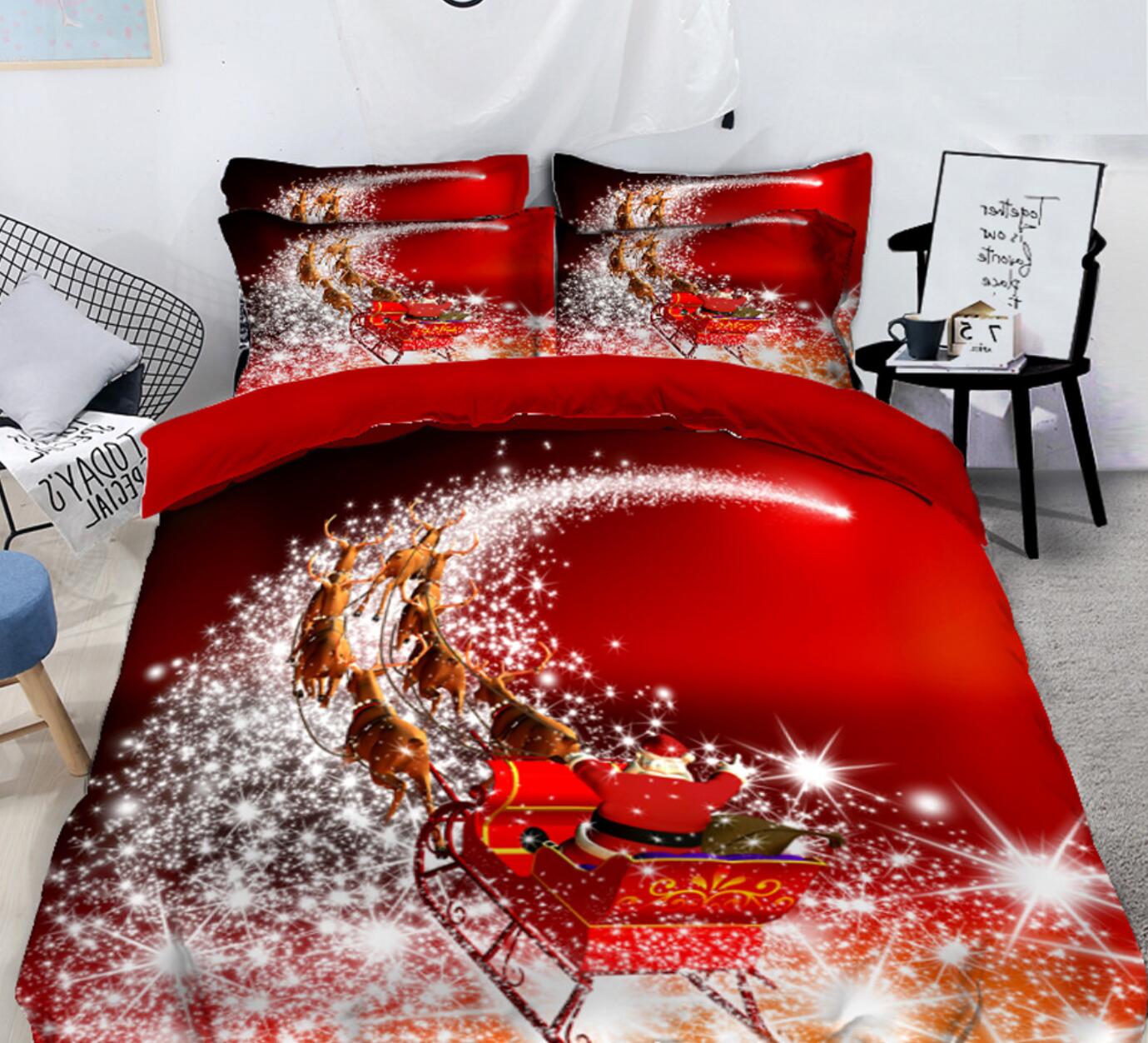 3D Starlight Sleigh Santa 31223 Christmas Quilt Duvet Cover Xmas Bed Pillowcases