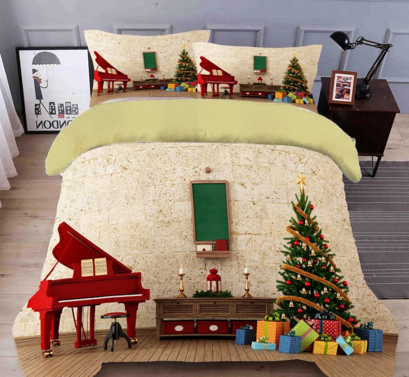 3D Tree Gift Piano 31246 Christmas Quilt Duvet Cover Xmas Bed Pillowcases