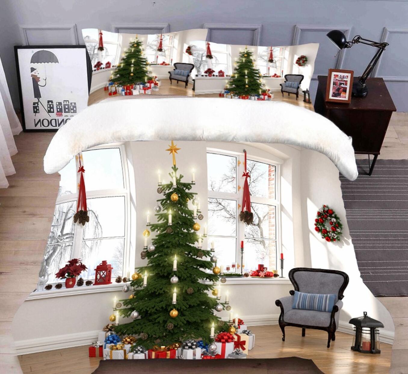 3D Tree Gift Chair 32002 Christmas Quilt Duvet Cover Xmas Bed Pillowcases