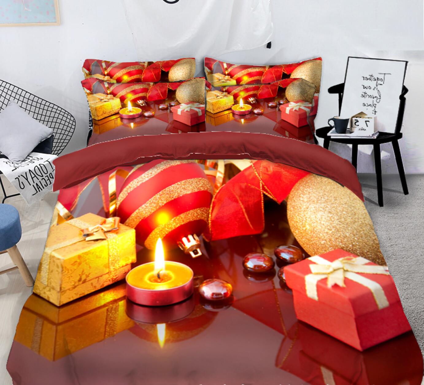 3D Gift Candle 32007 Christmas Quilt Duvet Cover Xmas Bed Pillowcases