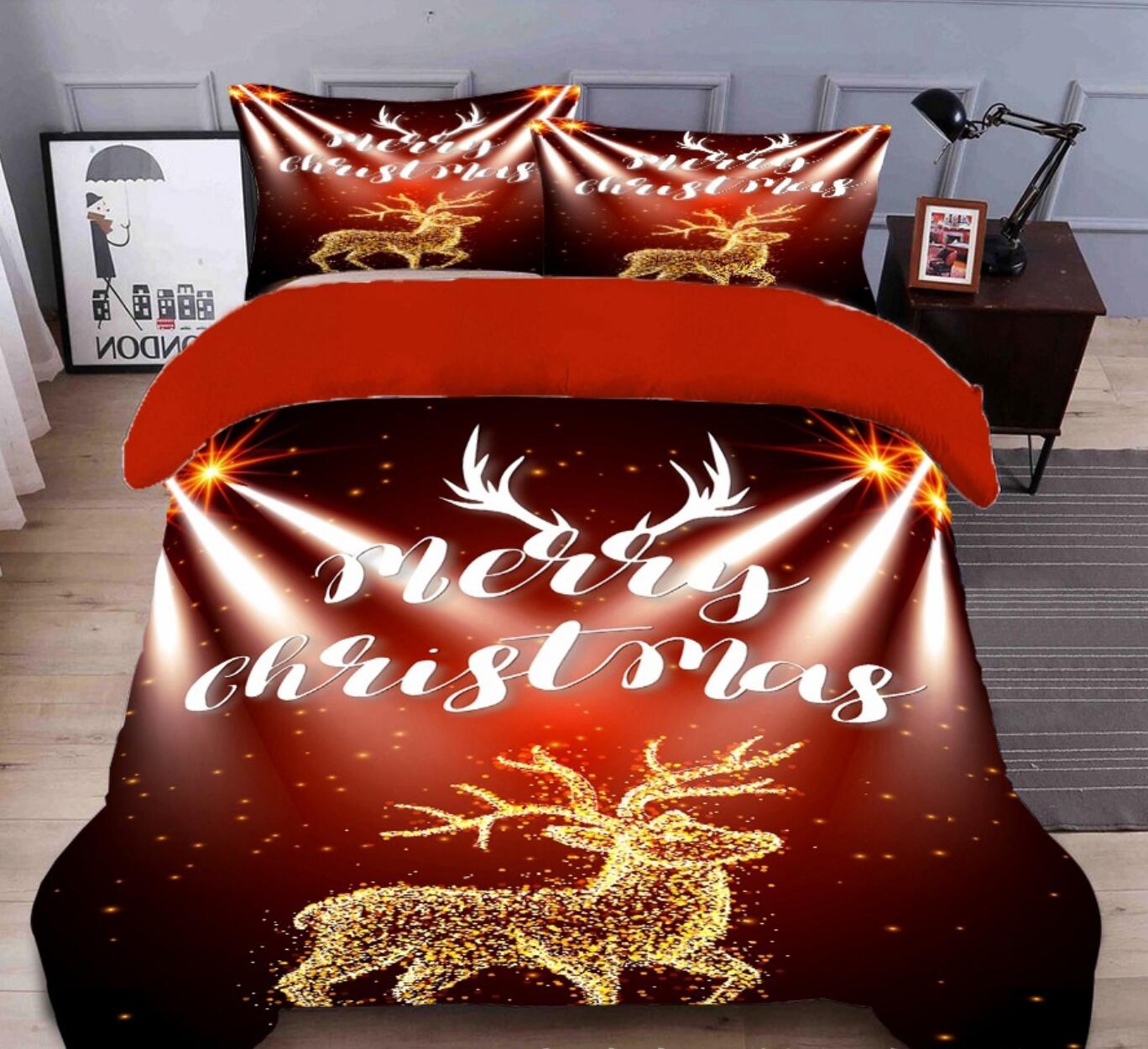 3D Golden Deer 32030 Christmas Quilt Duvet Cover Xmas Bed Pillowcases