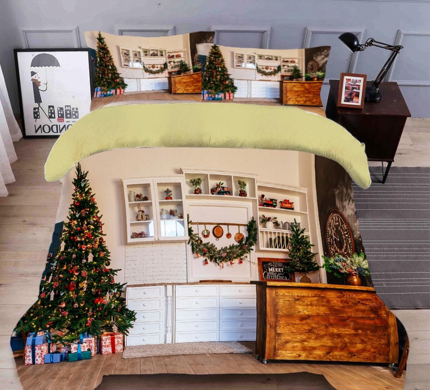 3D Christmas Tree Cabinet 32036 Christmas Quilt Duvet Cover Xmas Bed Pillowcases