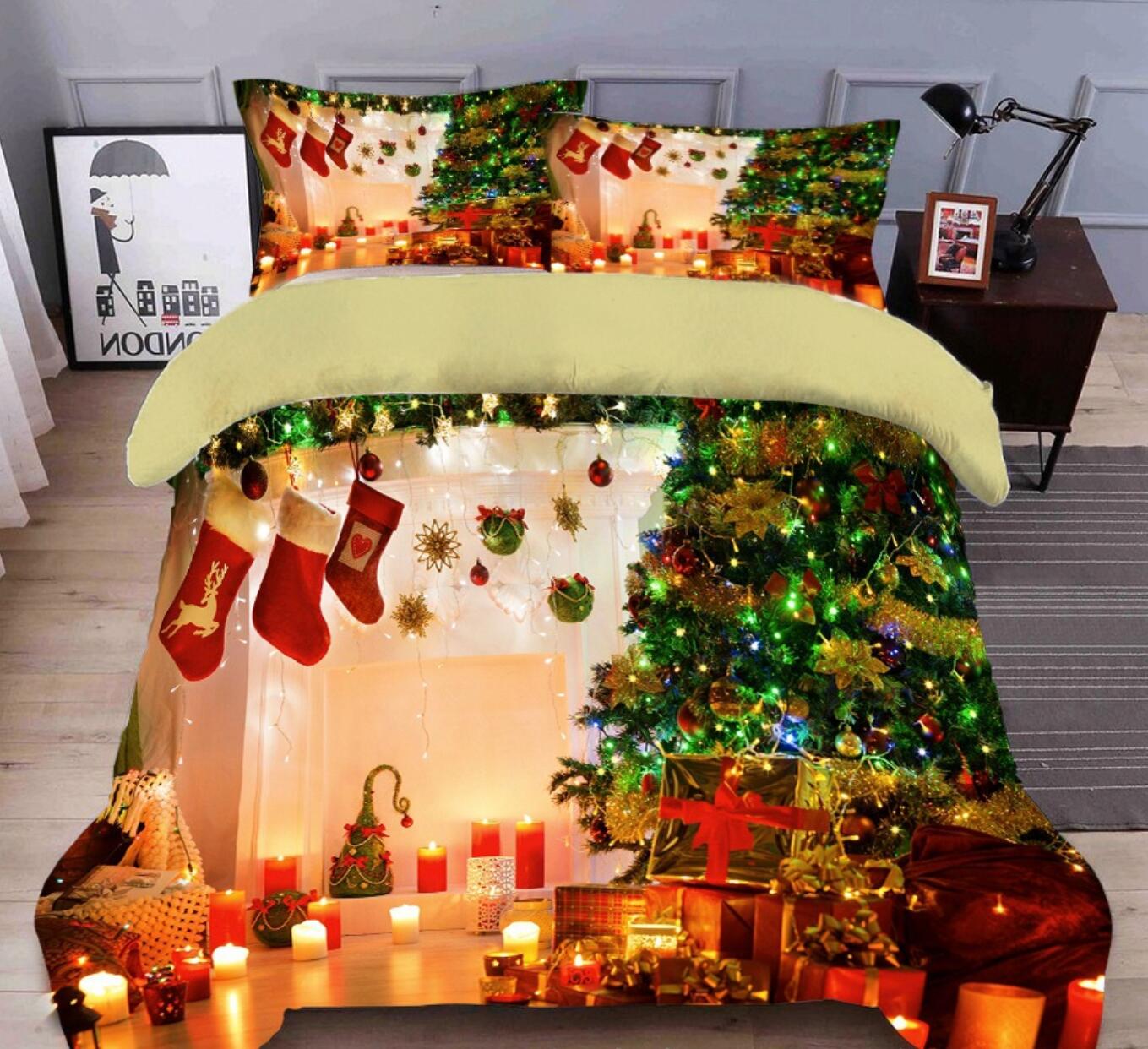 3D Socks Tree Gift 32038 Christmas Quilt Duvet Cover Xmas Bed Pillowcases