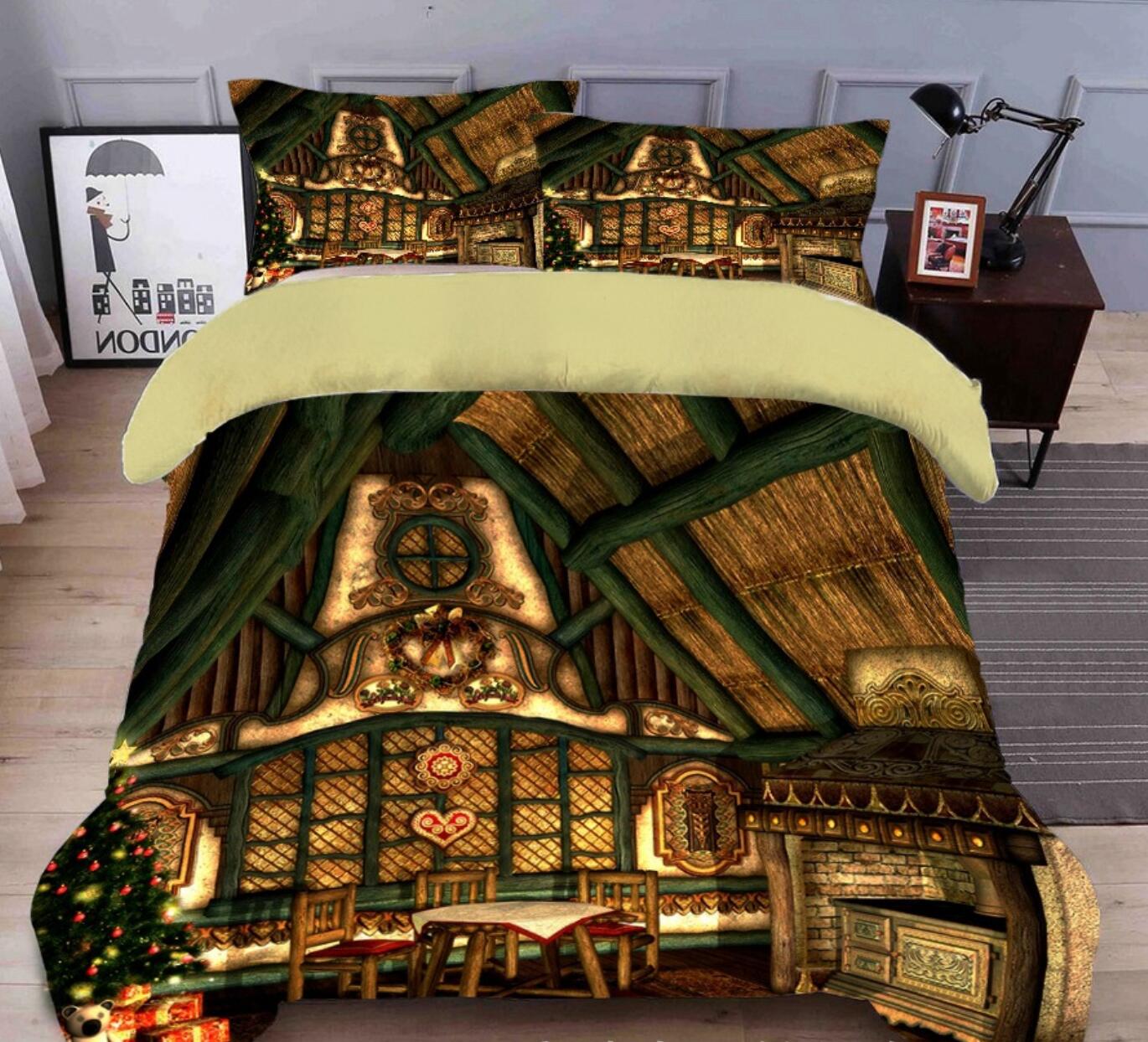 3D Housing Room 32039 Christmas Quilt Duvet Cover Xmas Bed Pillowcases