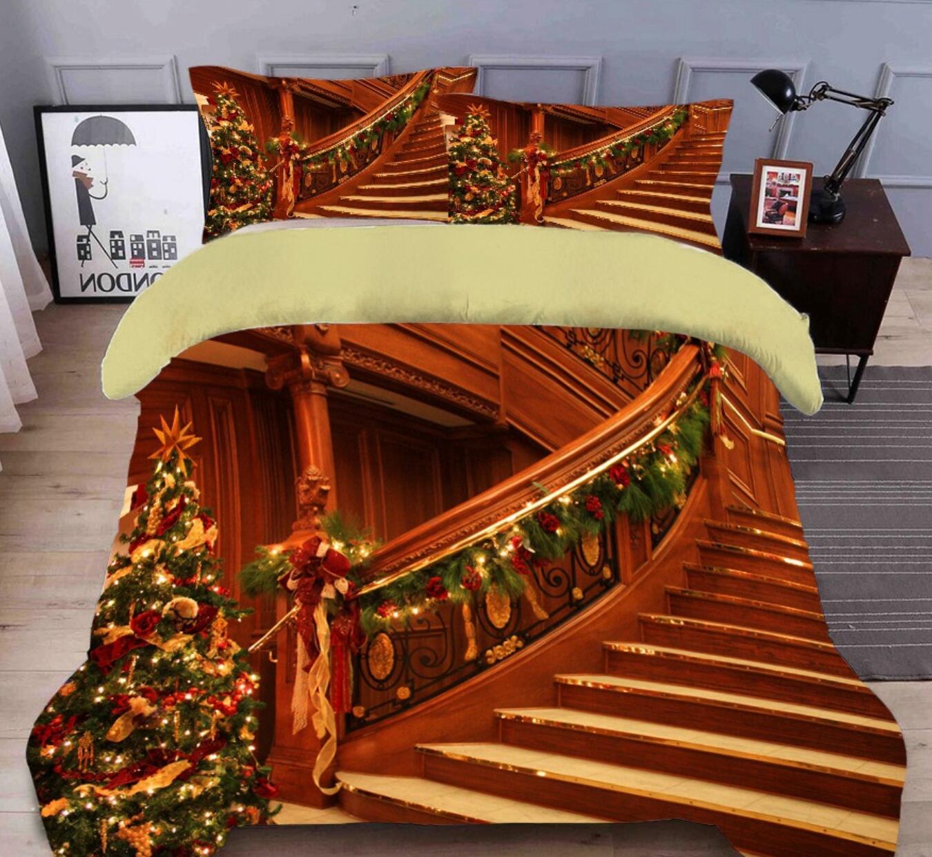 3D Stairs 32040 Christmas Quilt Duvet Cover Xmas Bed Pillowcases