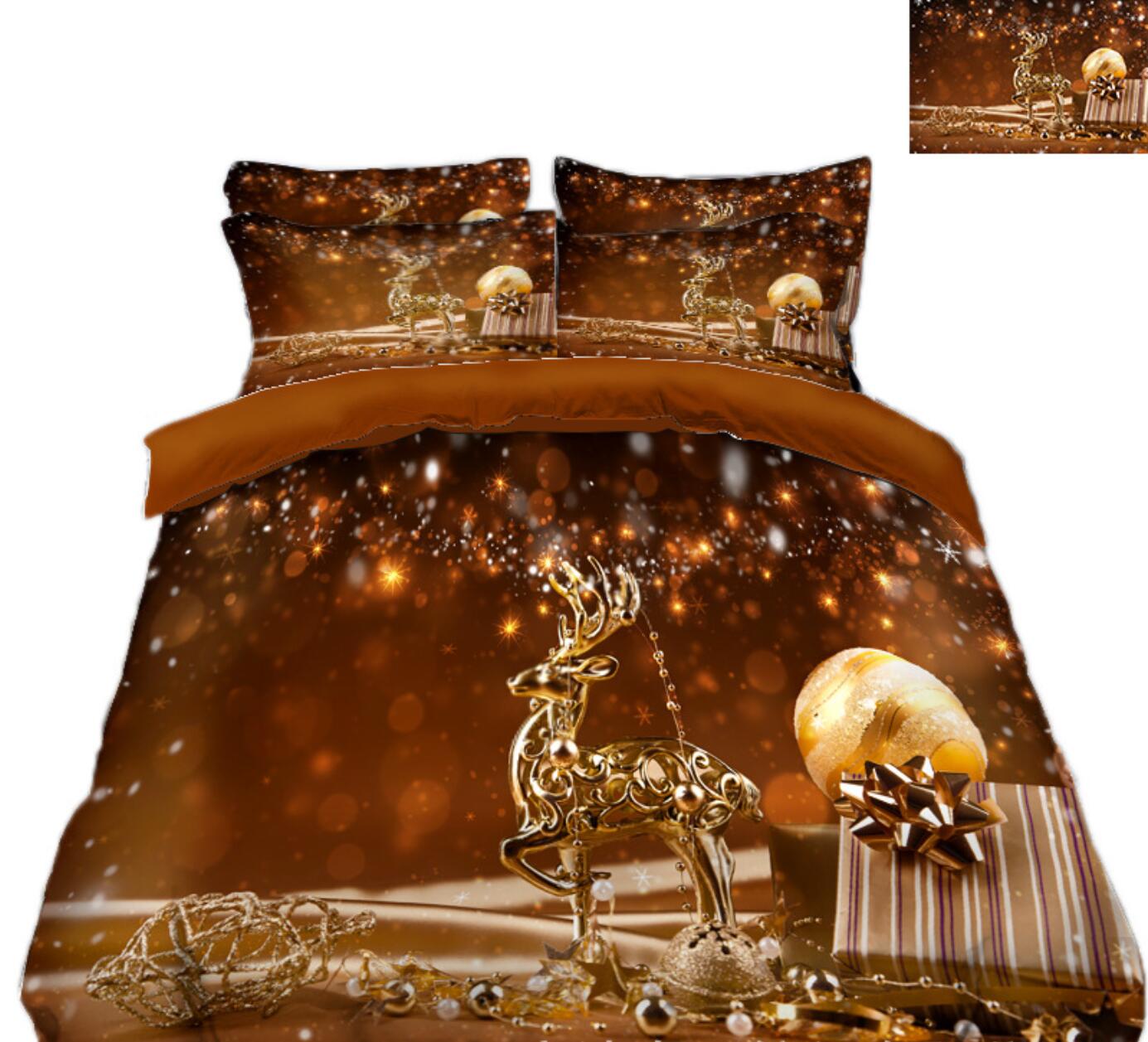 3D Golden Deer 32054 Christmas Quilt Duvet Cover Xmas Bed Pillowcases