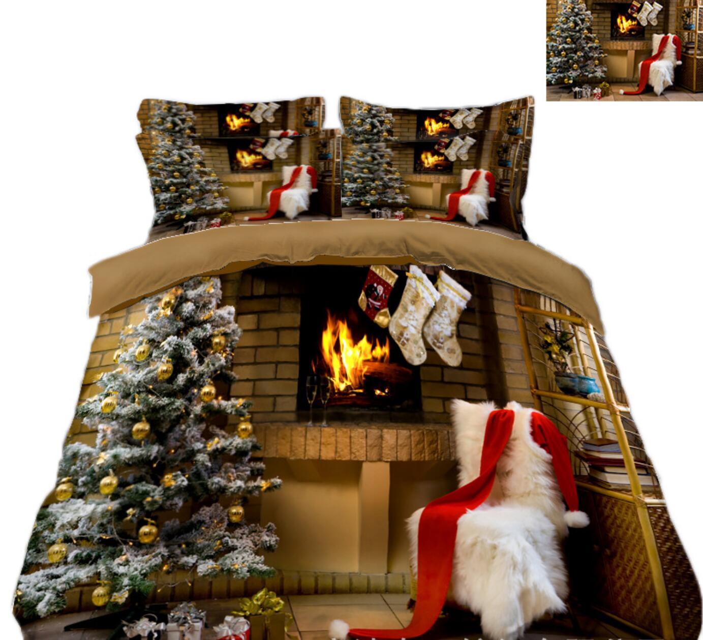 3D Tree Fireplace Chair 32059 Christmas Quilt Duvet Cover Xmas Bed Pillowcases