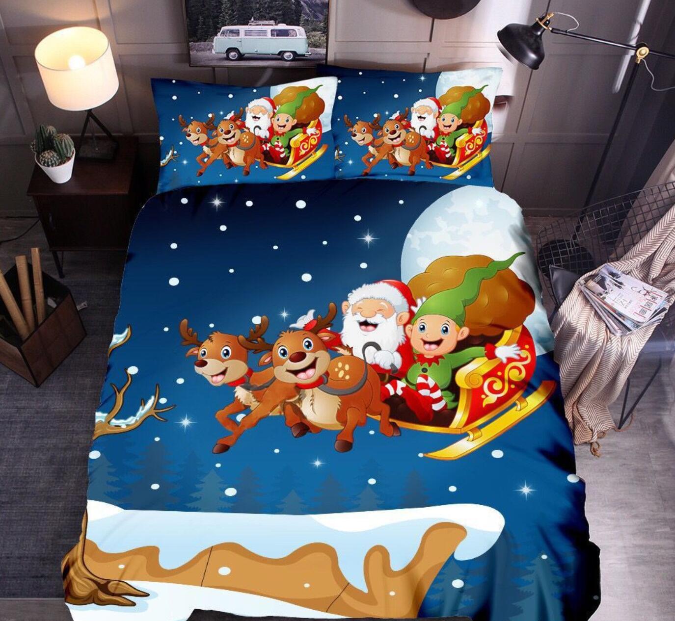 3D Sleigh Deer 32071 Christmas Quilt Duvet Cover Xmas Bed Pillowcases