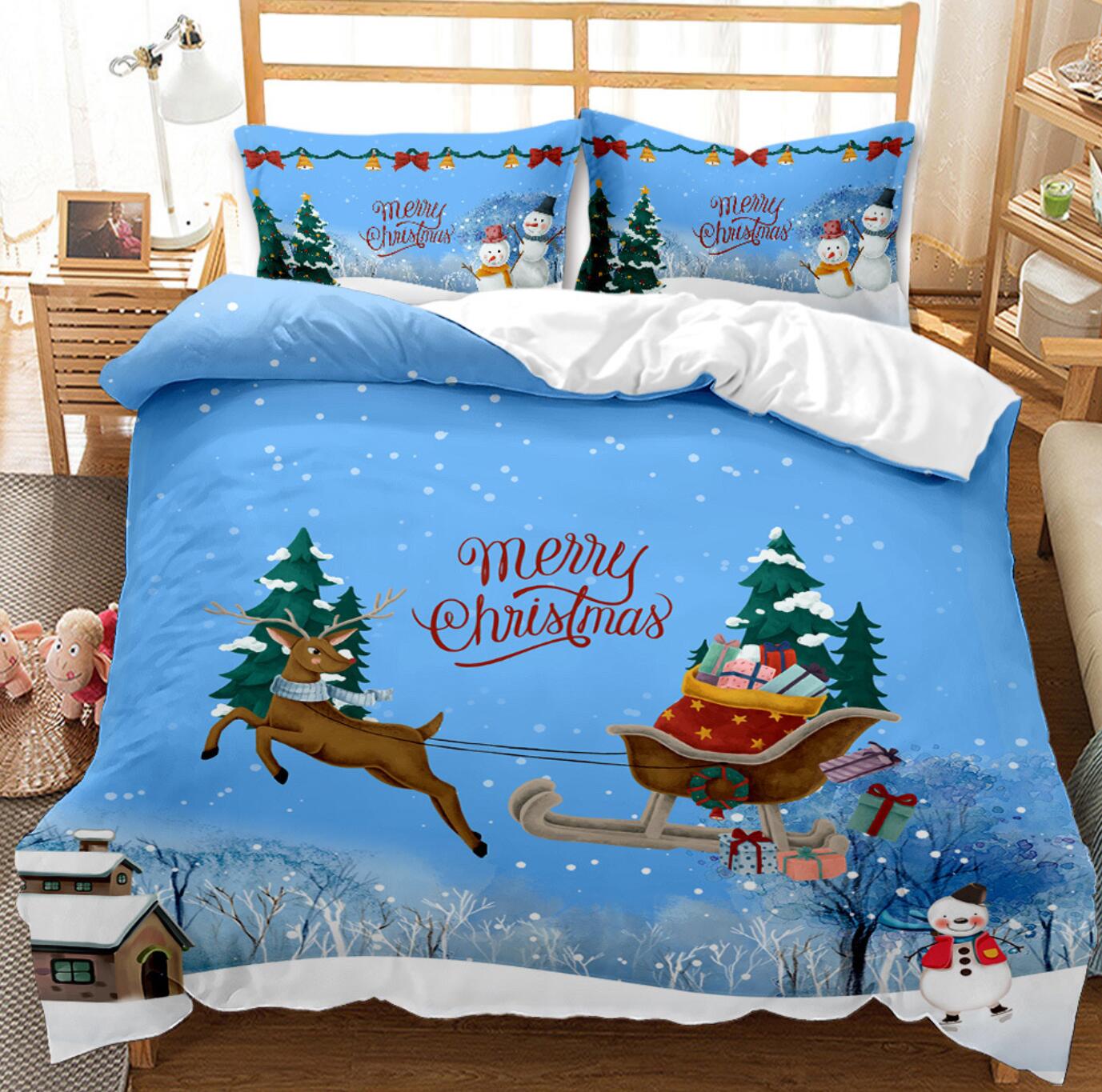 3D Sleigh Deer Gift 32088 Christmas Quilt Duvet Cover Xmas Bed Pillowcases