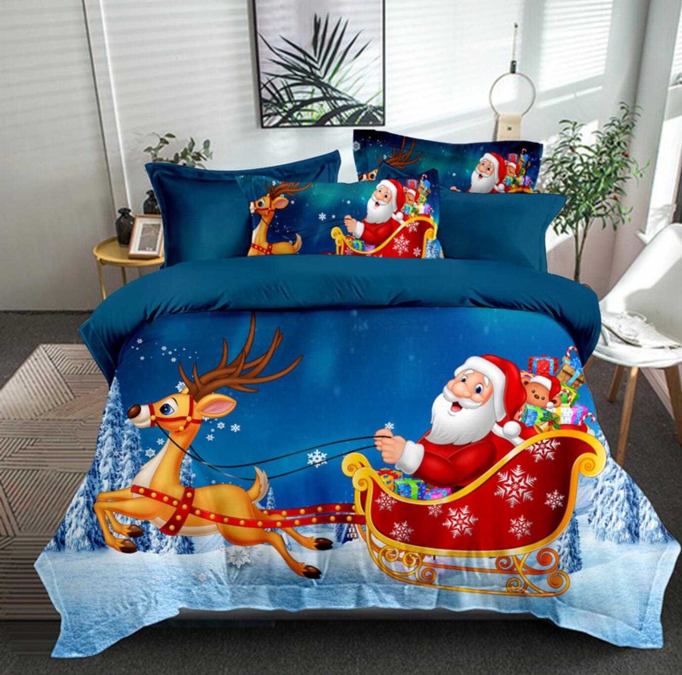 3D Sleigh Deer Santa 32093 Christmas Quilt Duvet Cover Xmas Bed Pillowcases