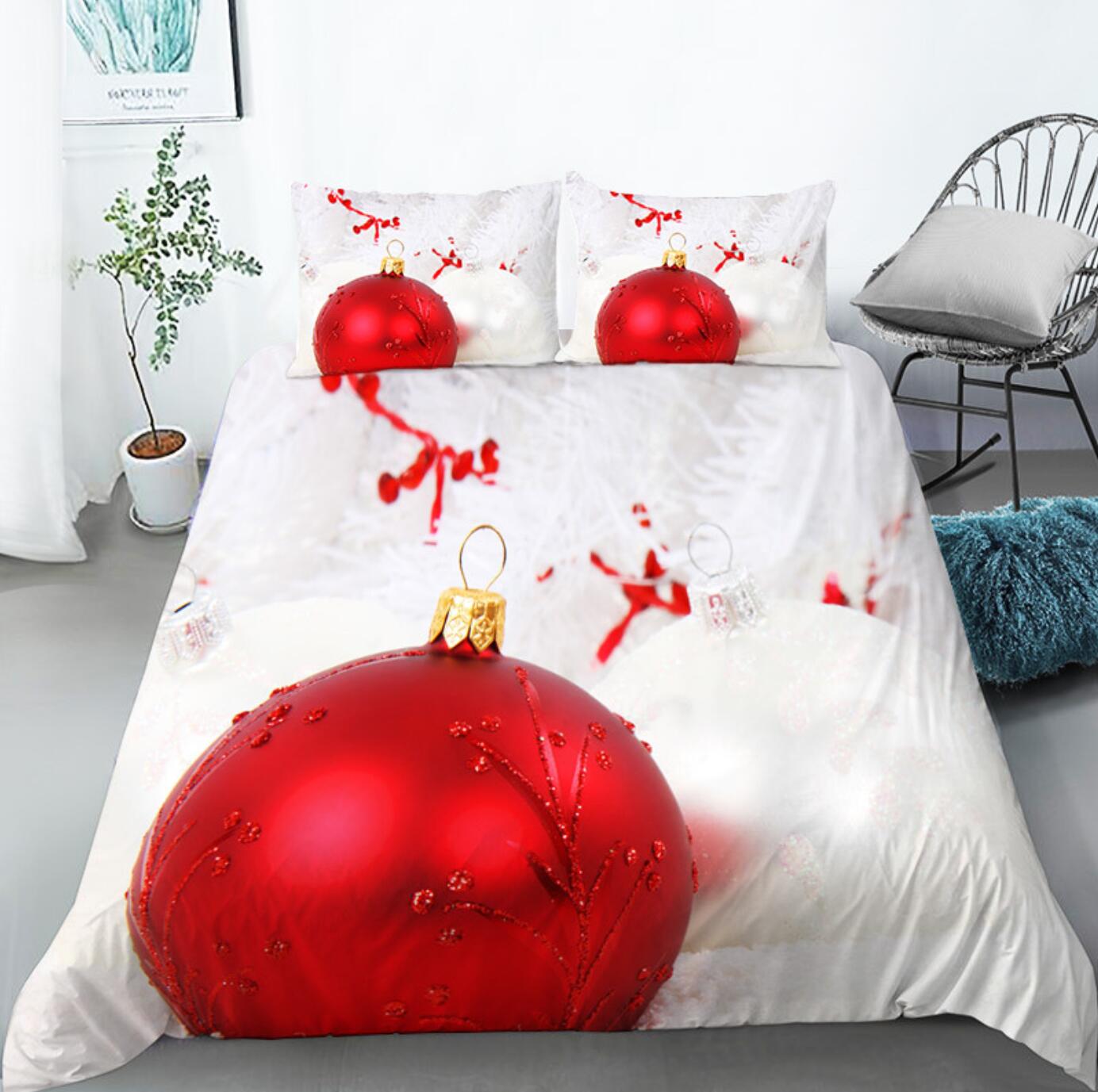 3D Red Ball 32113 Christmas Quilt Duvet Cover Xmas Bed Pillowcases