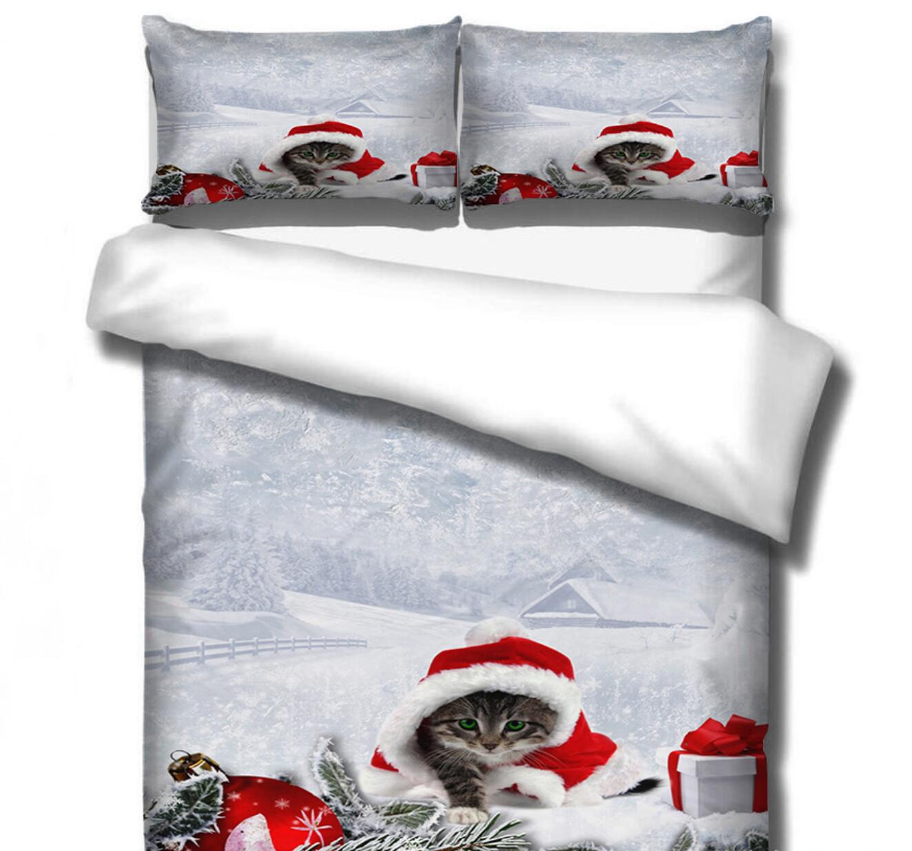 3D Christmas Cat 32129 Christmas Quilt Duvet Cover Xmas Bed Pillowcases