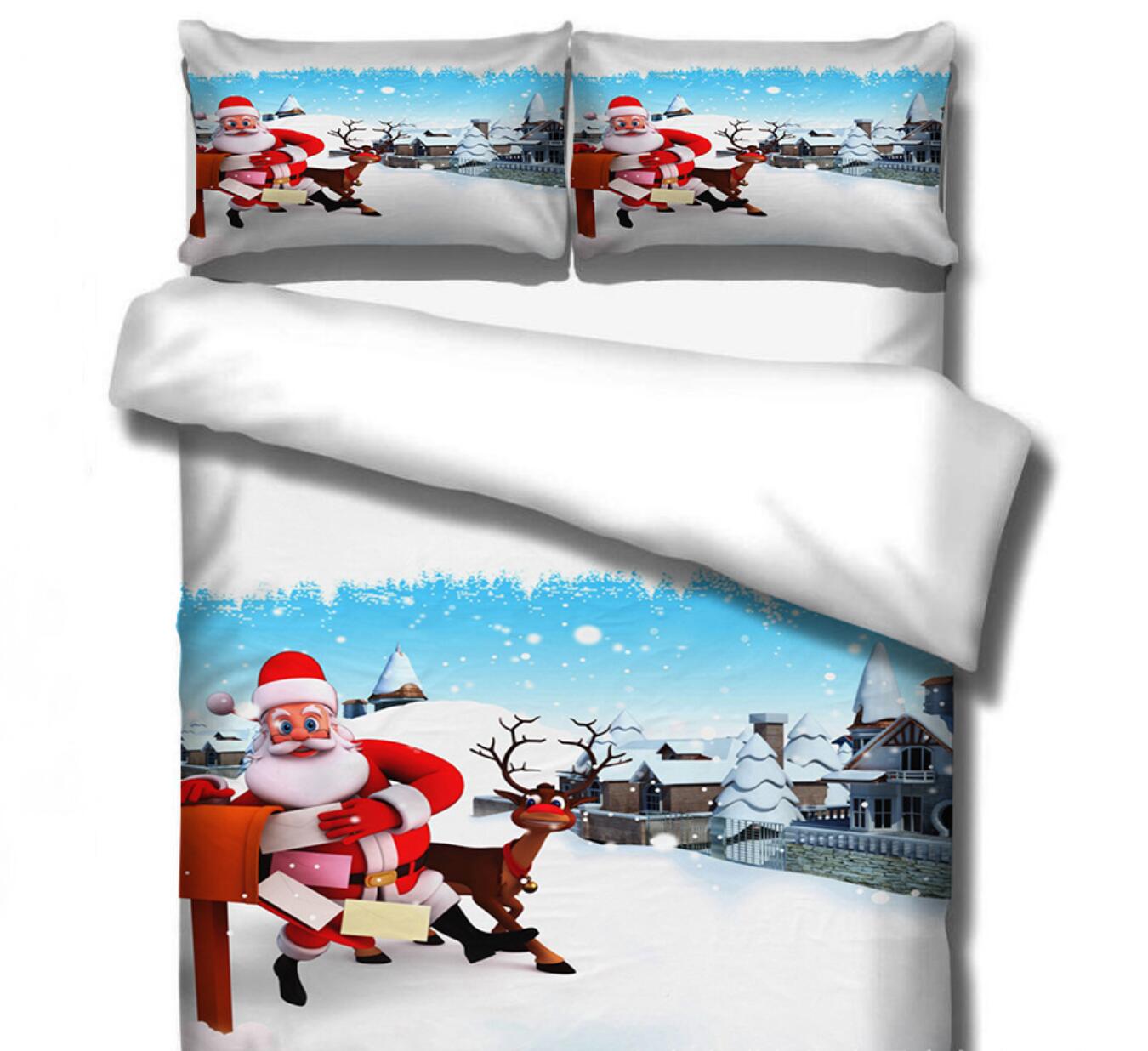 3D Snow Santa Deer 32131 Christmas Quilt Duvet Cover Xmas Bed Pillowcases