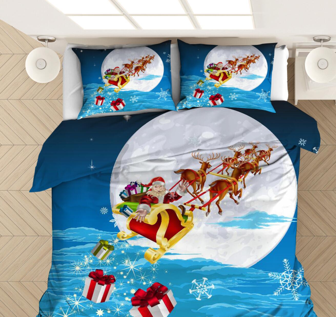 3D Moon Sleigh Deer 32138 Christmas Quilt Duvet Cover Xmas Bed Pillowcases