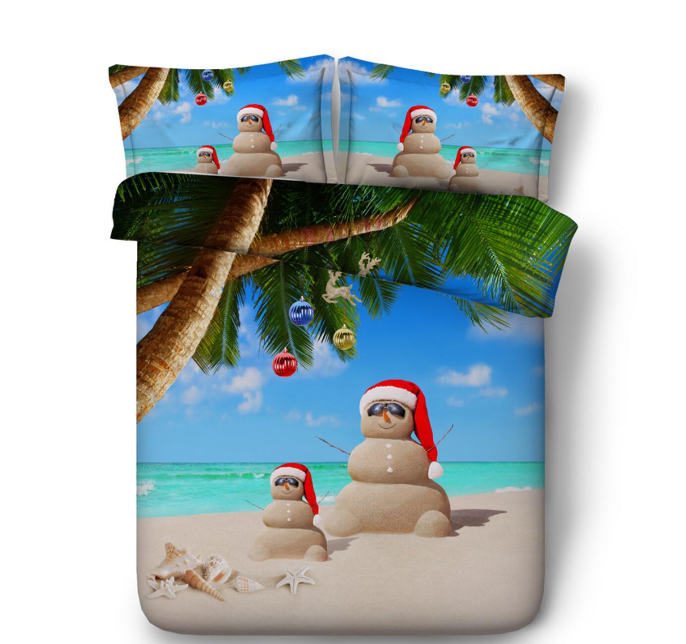 3D Sand Sculpture Snowman 32169 Christmas Quilt Duvet Cover Xmas Bed Pillowcases