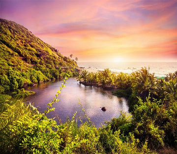 3D Sunset Glow Tropical Lake 55 Wallpaper AJ Wallpaper 