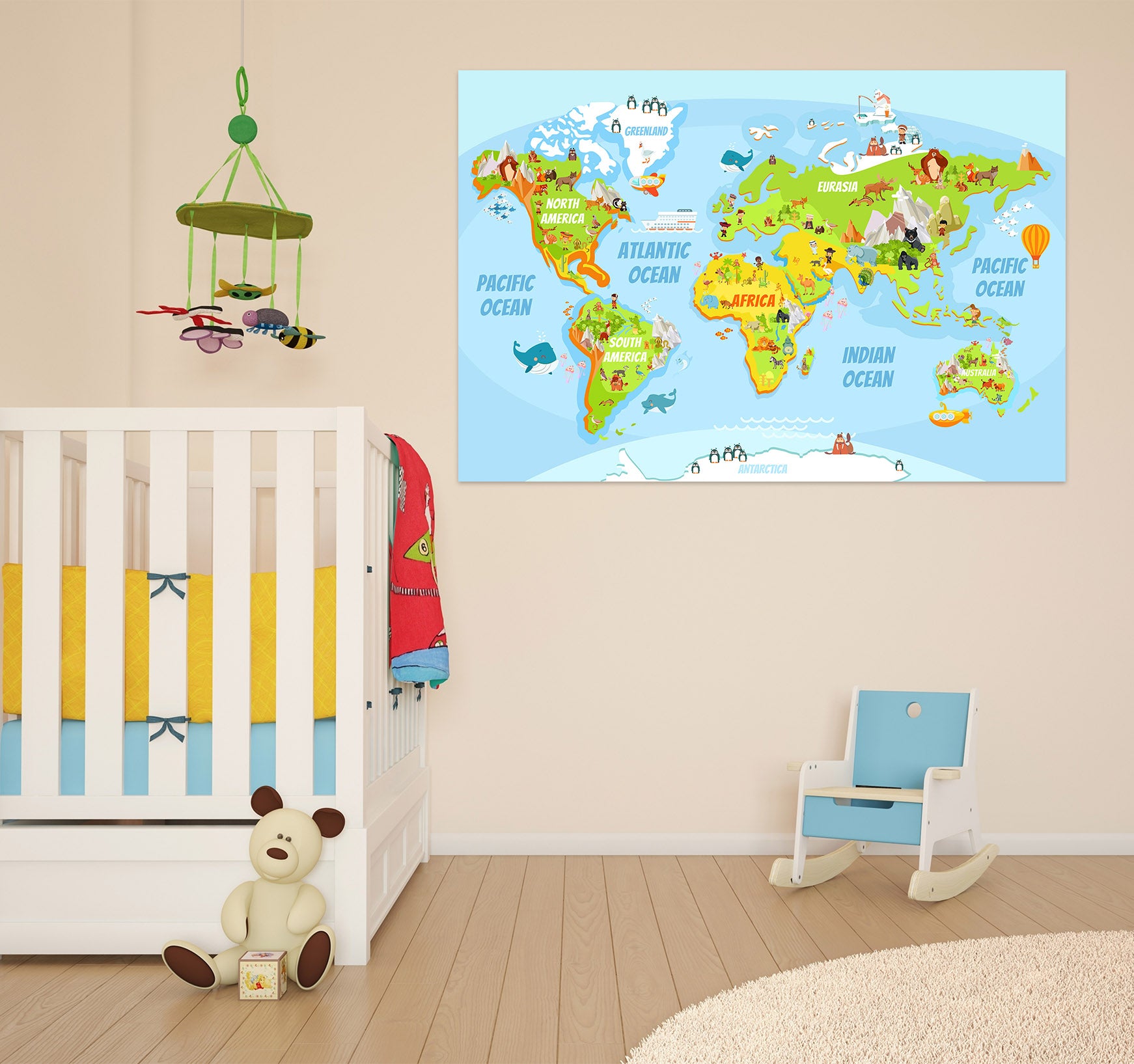 3D Oasis Sea 225 World Map Wall Sticker