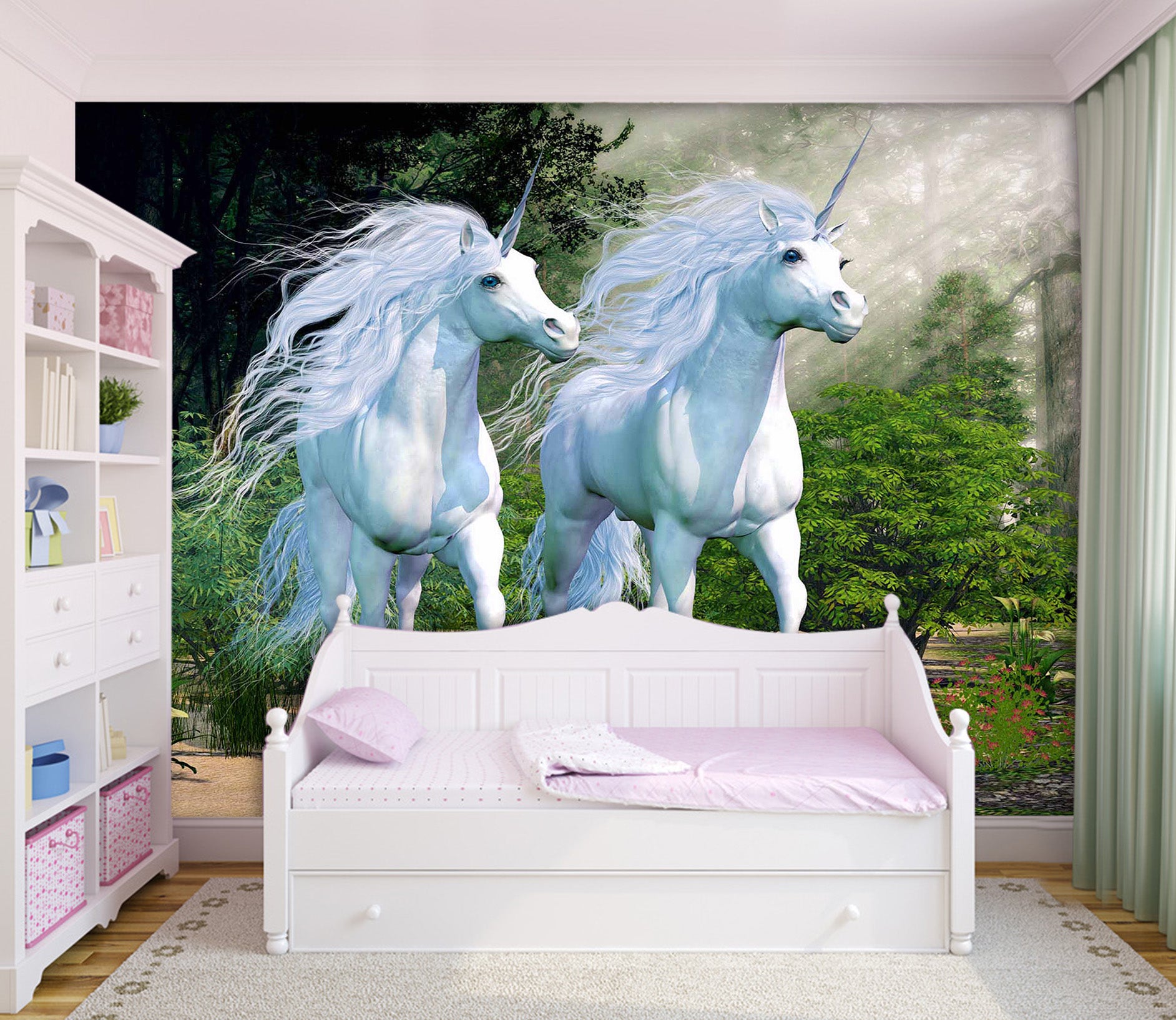 3D Two Unicorns 1527 Wall Murals