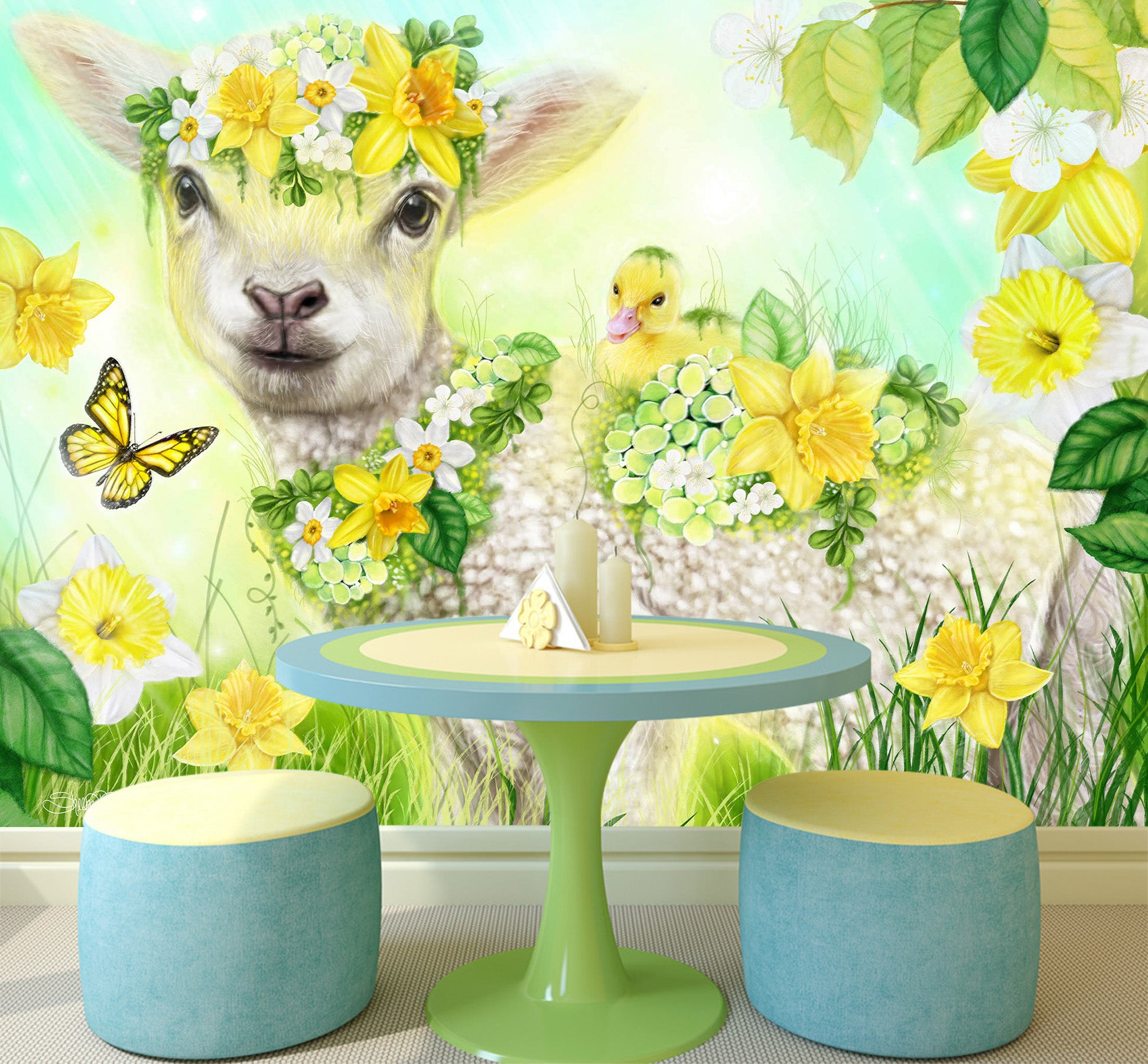 3D Butterfly Sheep 8421 Sheena Pike Wall Mural Wall Murals