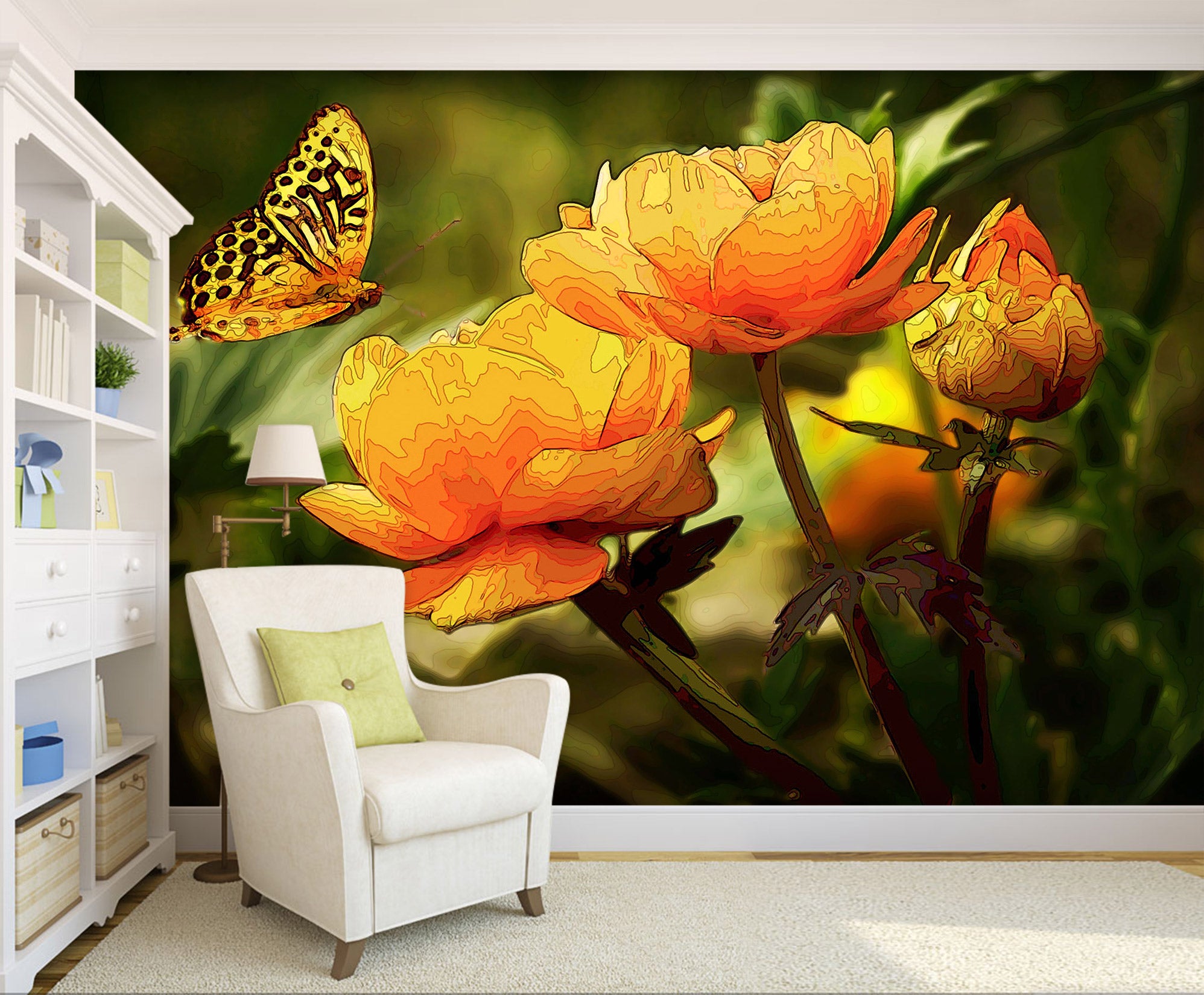 3D Yellow Flower Butterfly 9119 Alius Herb Wall Mural Wall Murals