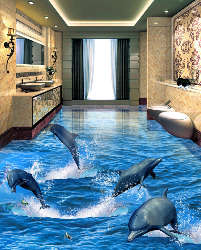 3D Lively Dolphins 190 Floor Mural Wallpaper AJ Wallpaper 2 