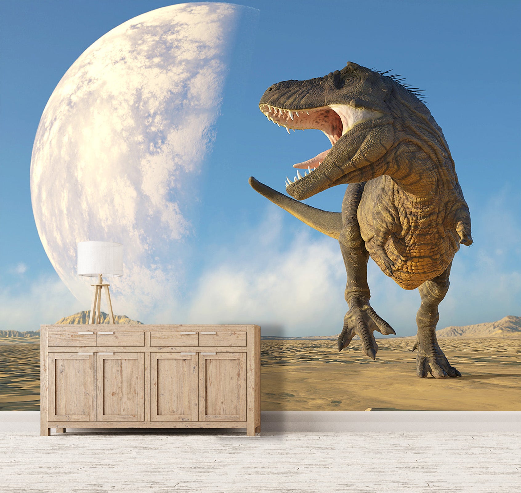 3D Dinosaur Desert 1591 Wall Murals