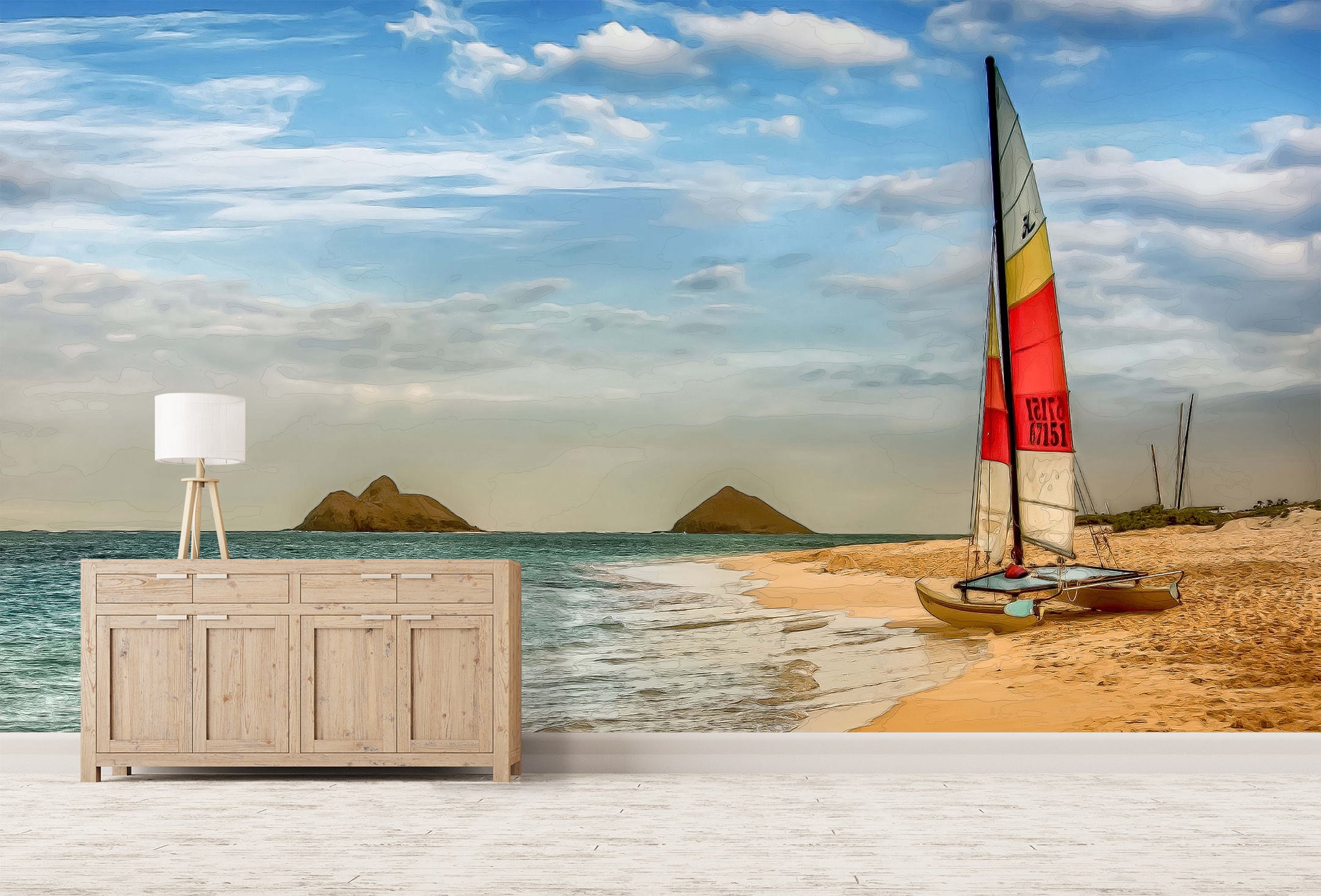 3D Beach Sailboat 9180 Alius Herb Wall Mural Wall Murals