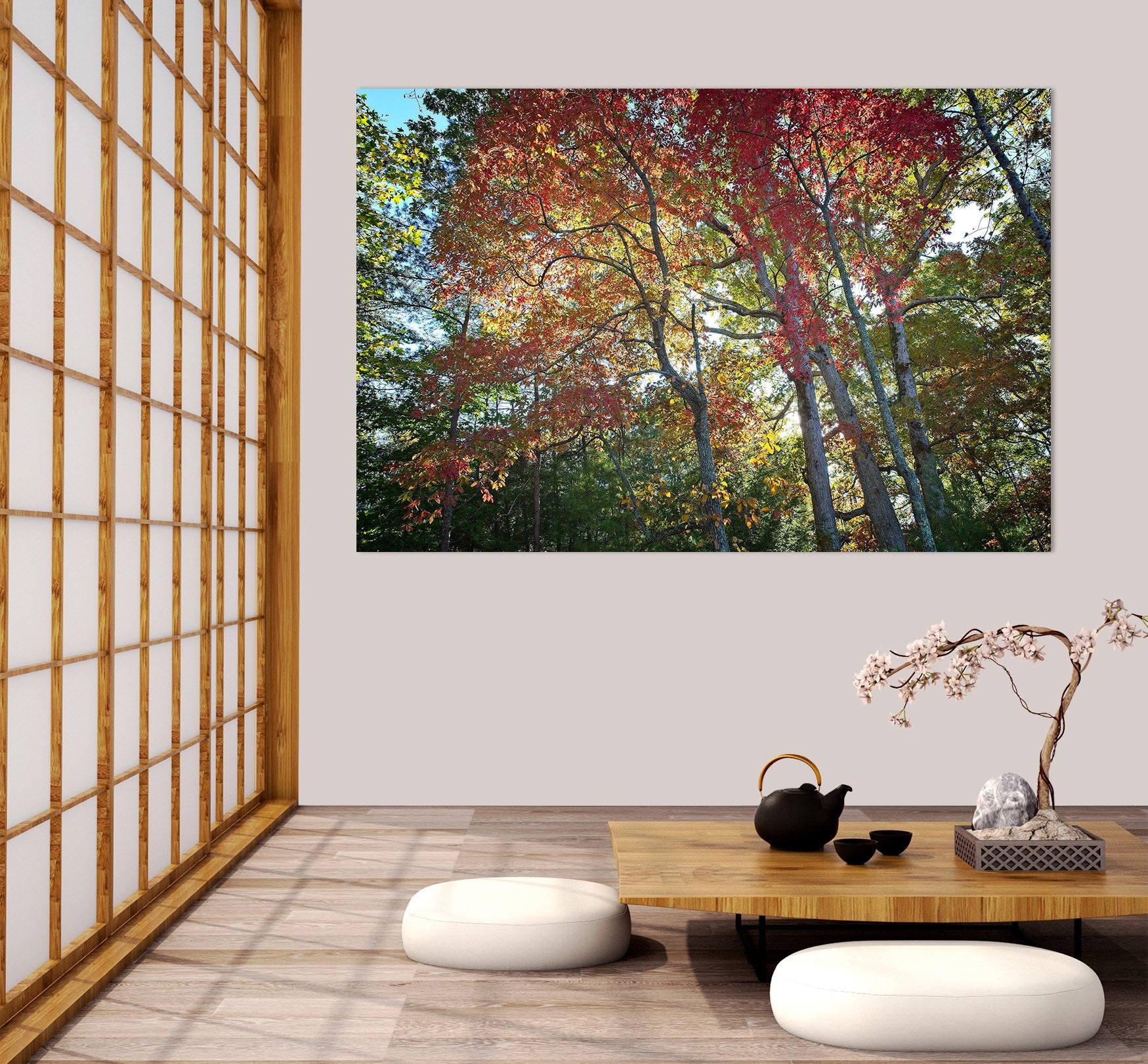 3D Forest Red Leaves 021 Kathy Barefield Wall Sticker