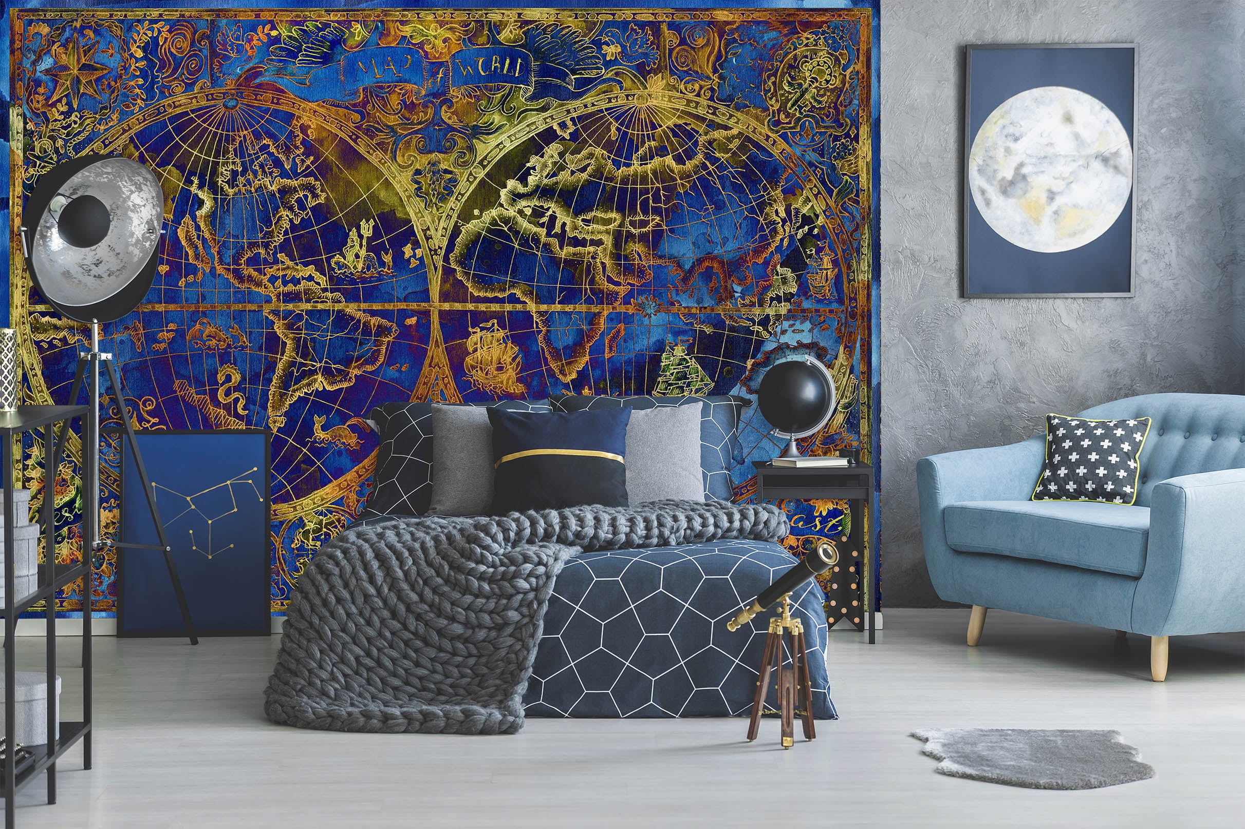 3D Gold Pattern 2101 World Map Wall Murals