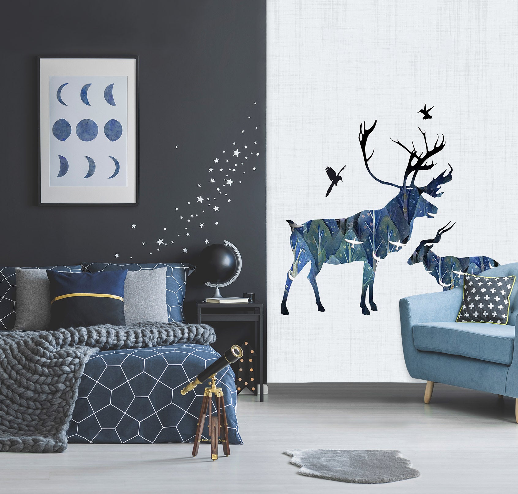 3D Fallow Deer Family 057 Wall Murals