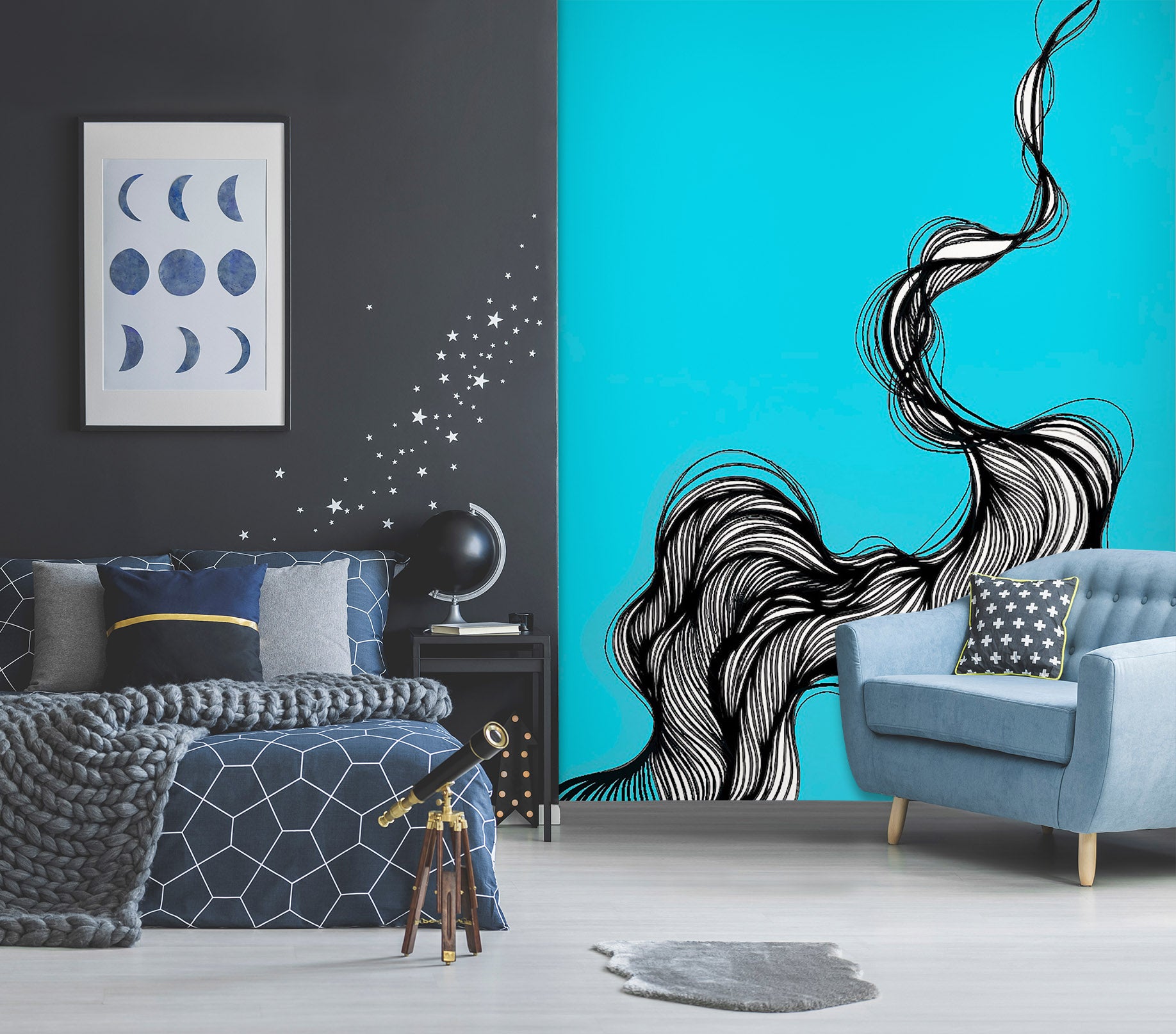 3D Black Lines 1281 Jacqueline Reynoso Wall Mural Wall Murals