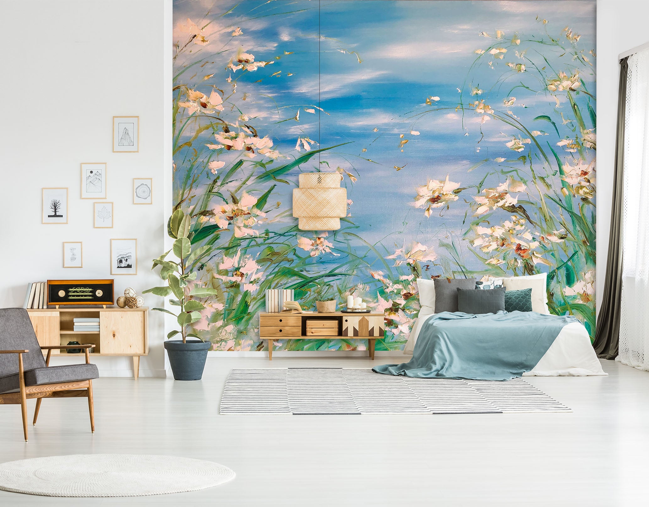 3D White Flower Grass 233 Skromova Marina Wall Mural Wall Murals