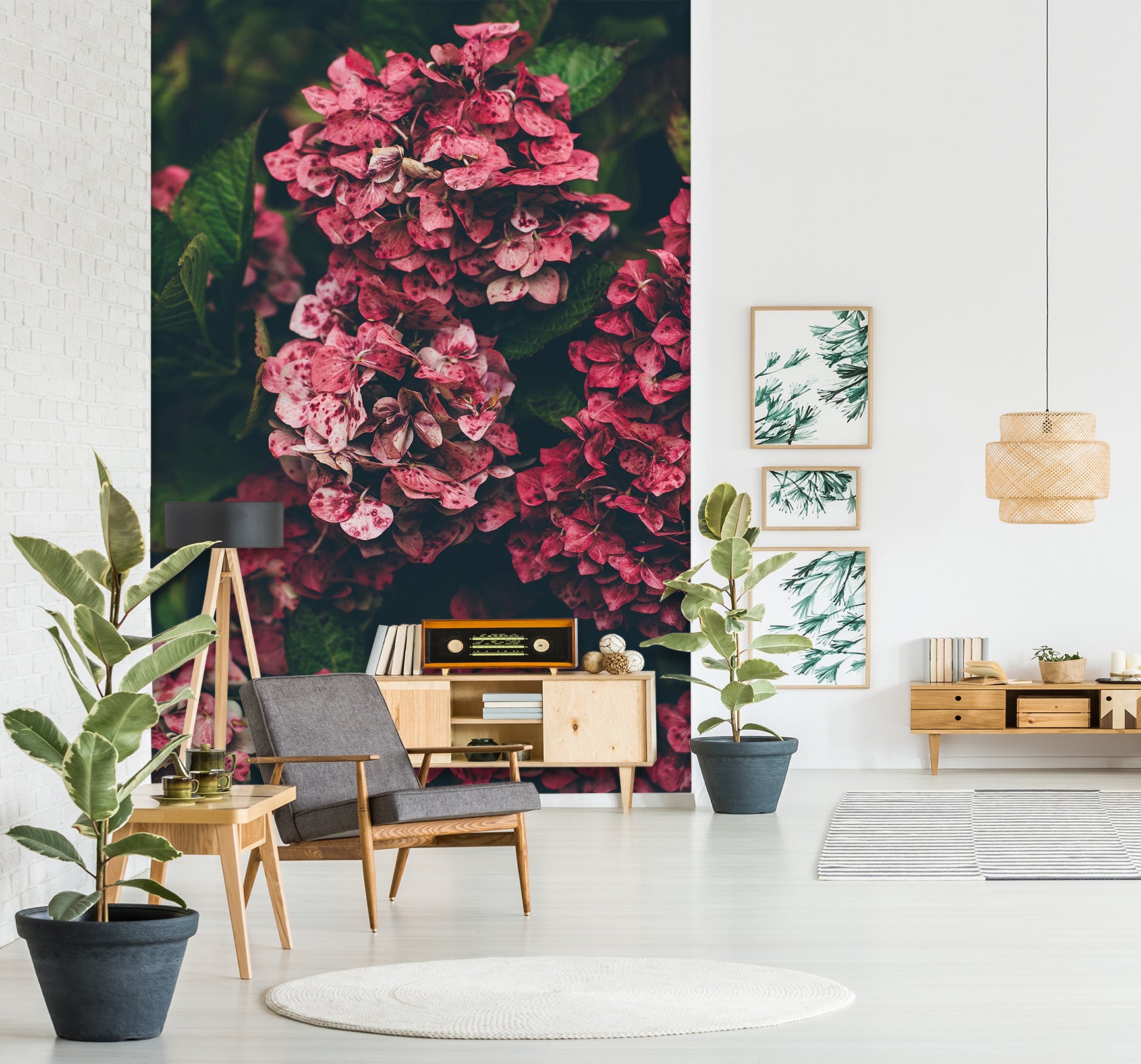 3D Red Hydrangea 2087 Wall Murals