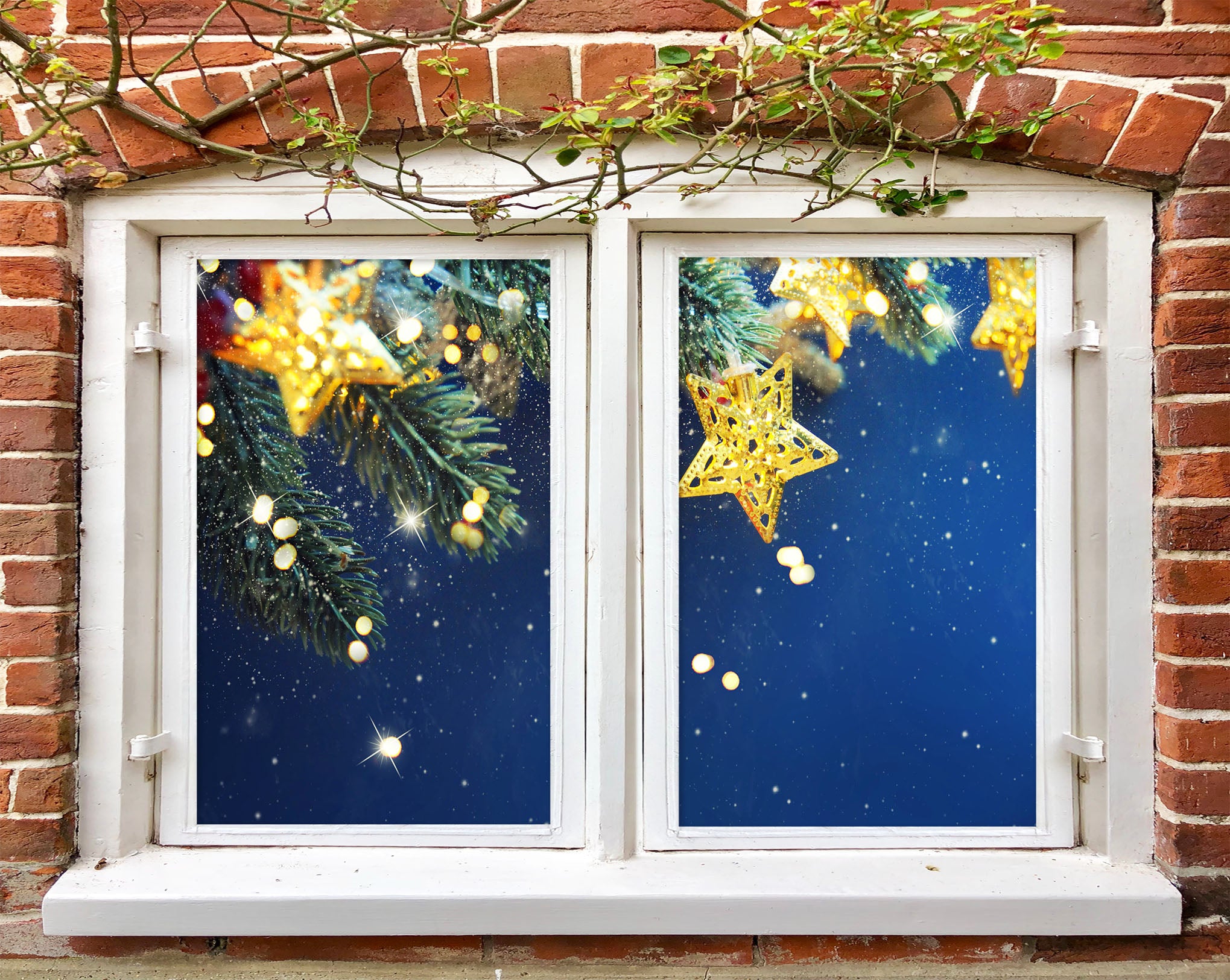 3D Five-Pointed Star 31043 Christmas Window Film Print Sticker Cling Stained Glass Xmas