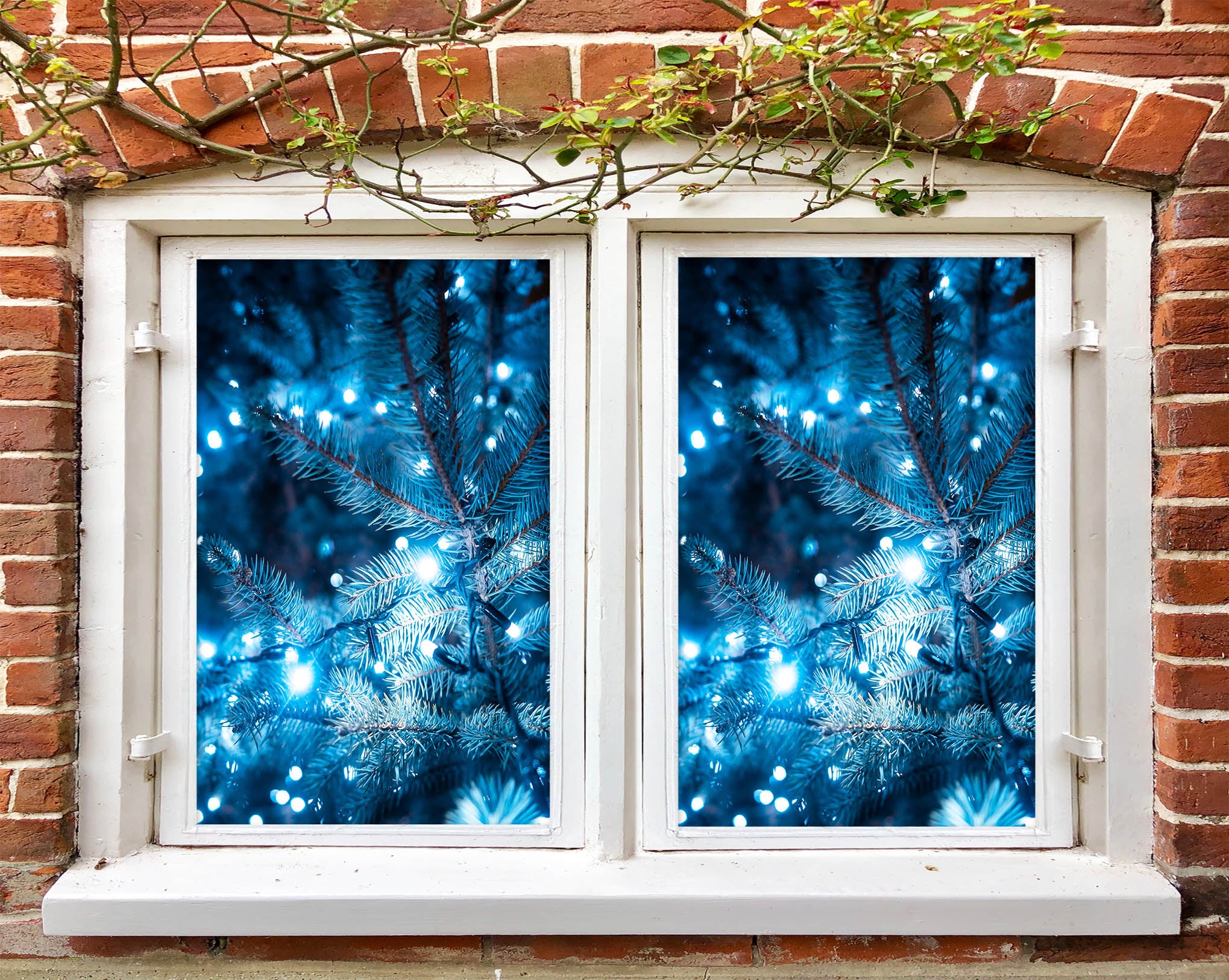 3D Blue Light Branches 30135 Christmas Window Film Print Sticker Cling Stained Glass Xmas