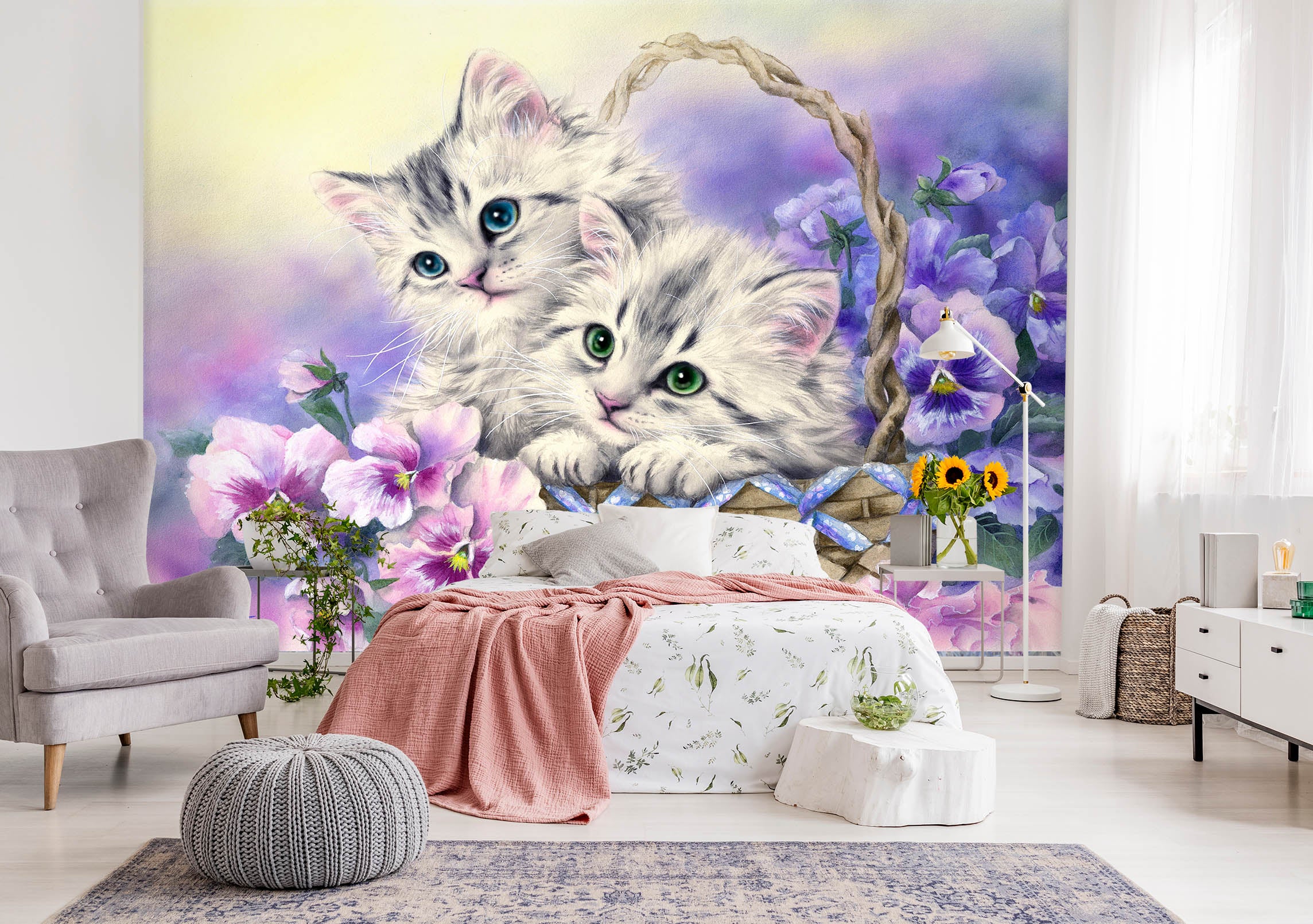 3D Flower Basket Cat 5552 Kayomi Harai Wall Mural Wall Murals