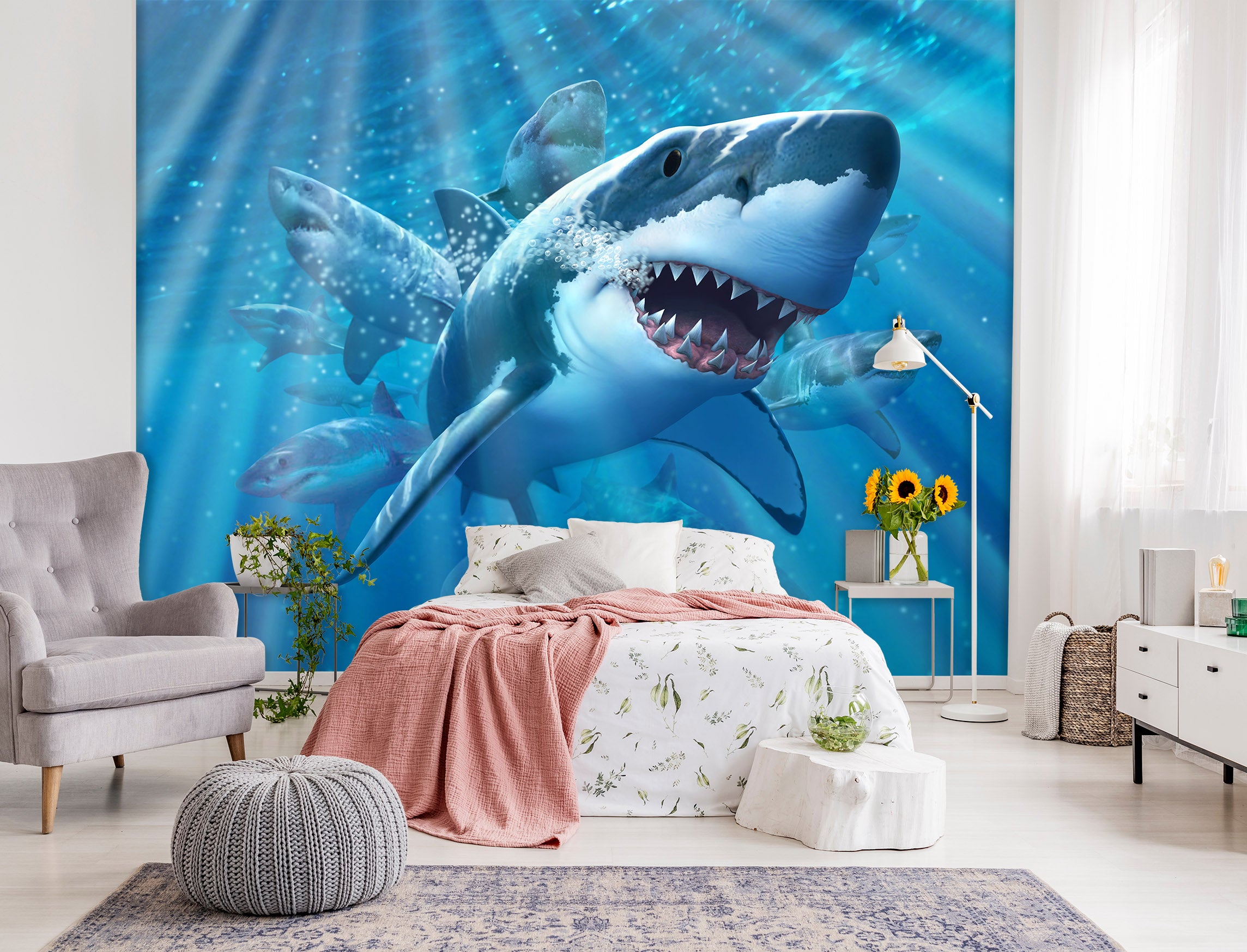 3D Great White Shark 109 Jerry LoFaro Wall Mural Wall Murals