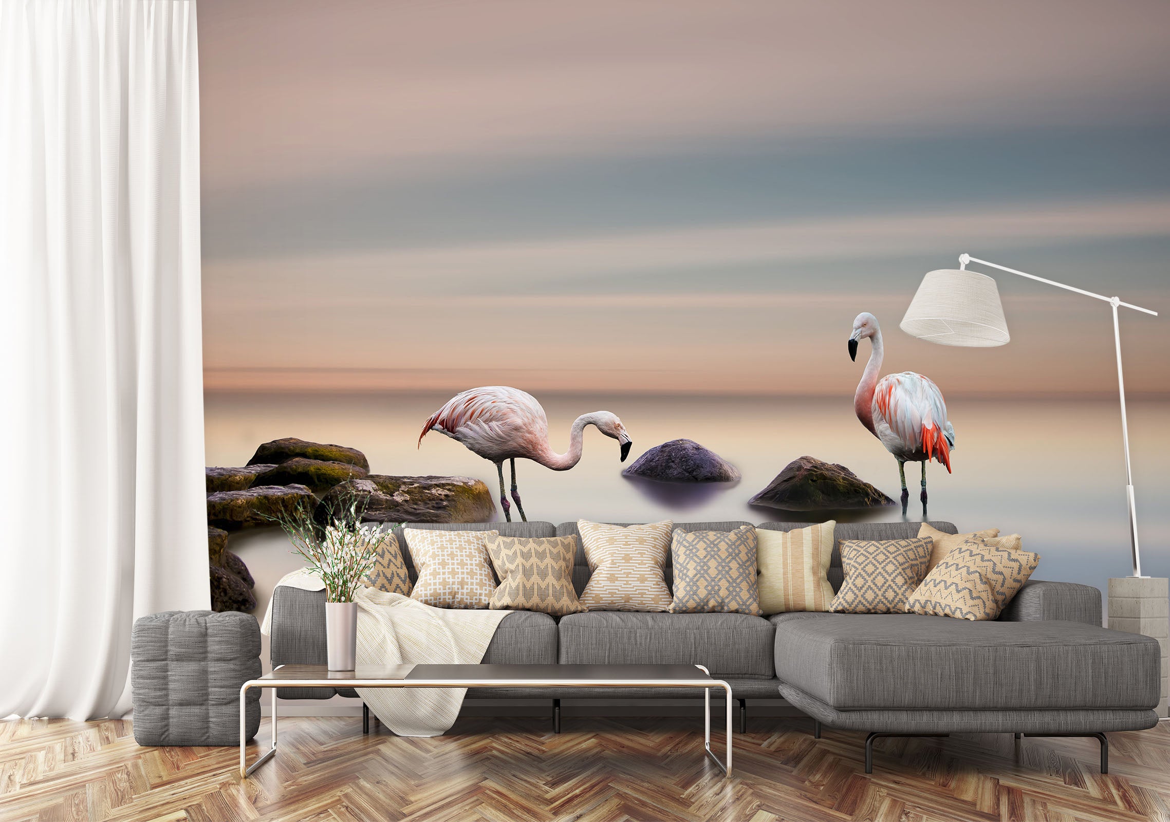 3D Flamingo Stones 1140 Wall Murals