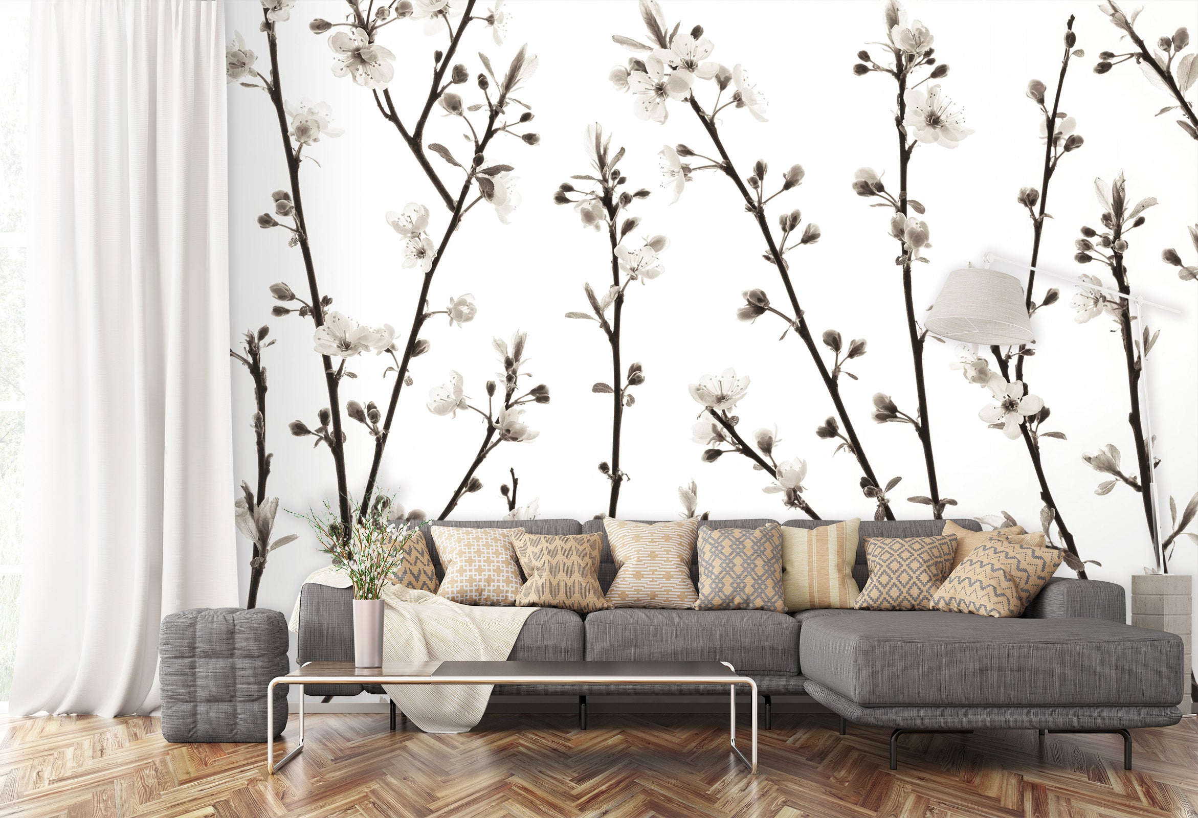 3D White Flower Branch 6203 Assaf Frank Wall Mural Wall Murals