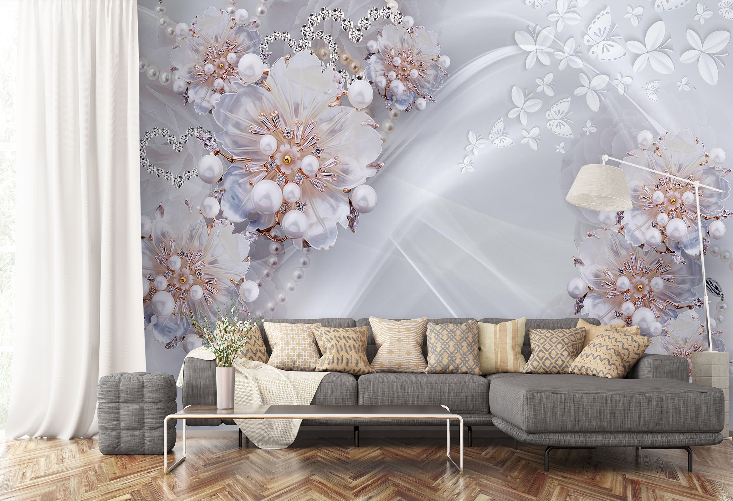 3D Pearl Flower 2067 Wall Murals