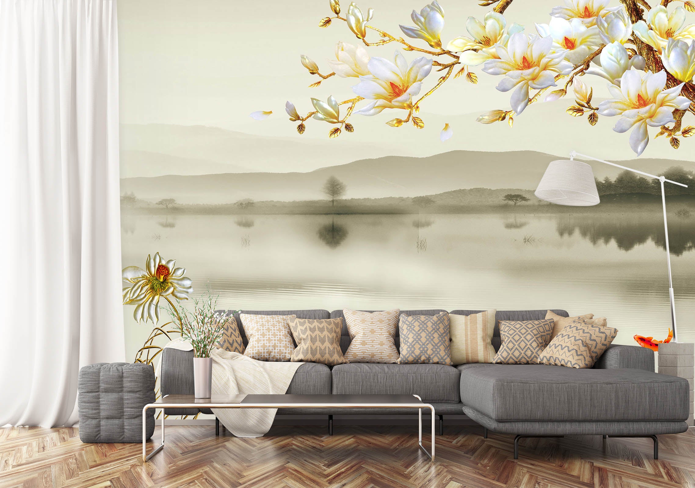 3D Autumn Pond 1601 Wall Murals