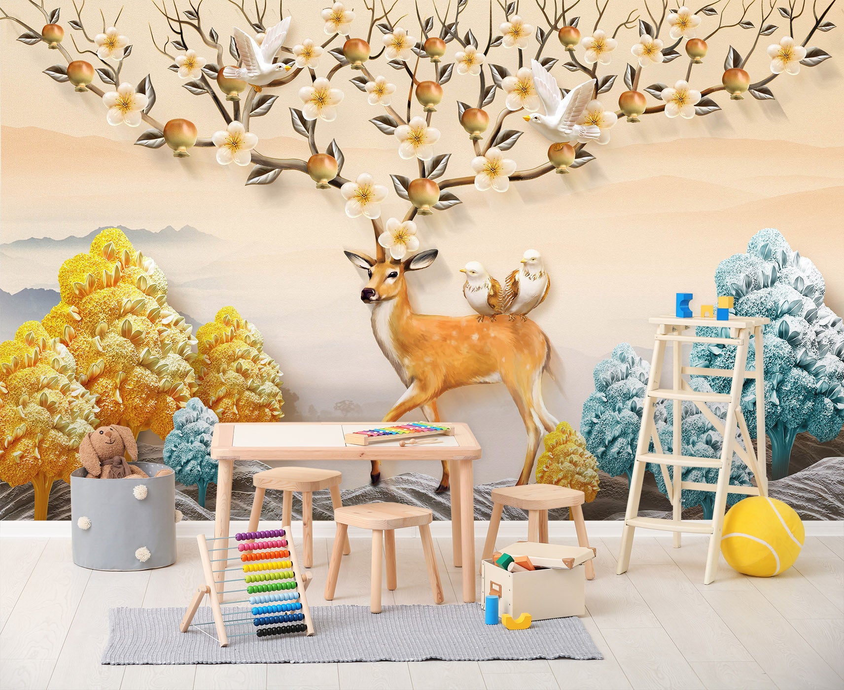 3D Wood Fawn 1462 Wall Murals