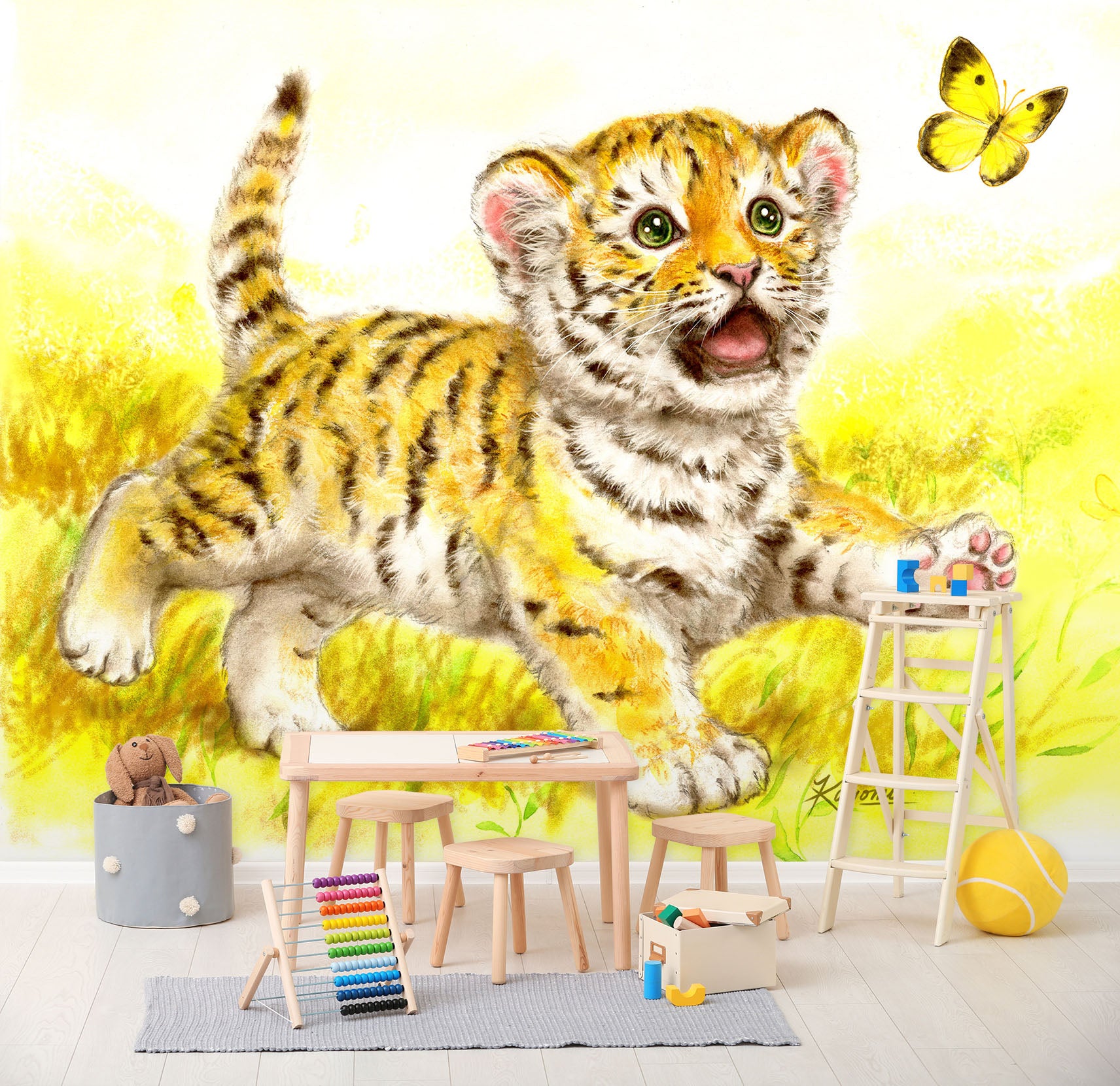 3D Tiger Baby Butterfly 5403 Kayomi Harai Wall Mural Wall Murals