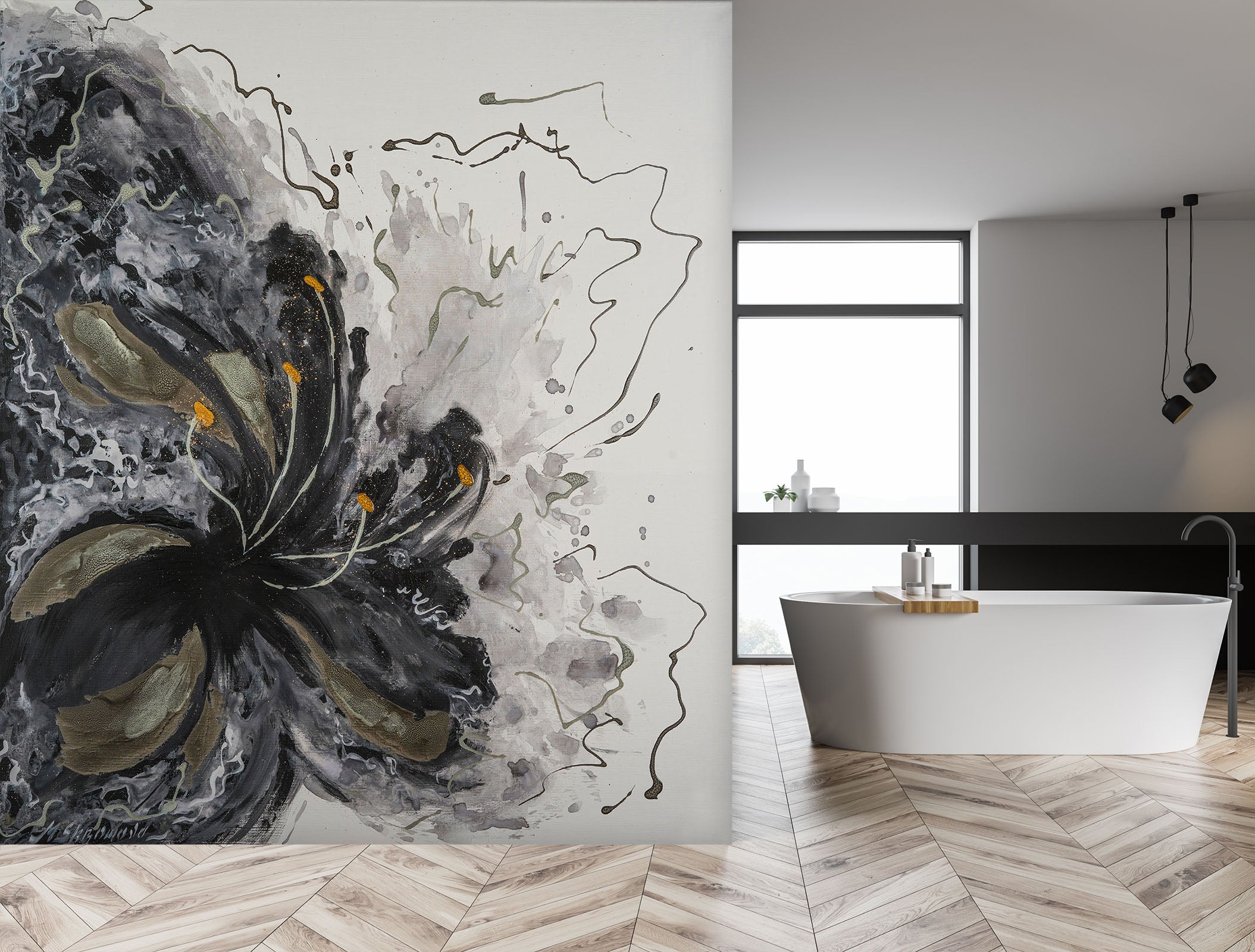 3D Black Ink Flower 209 Skromova Marina Wall Mural Wall Murals