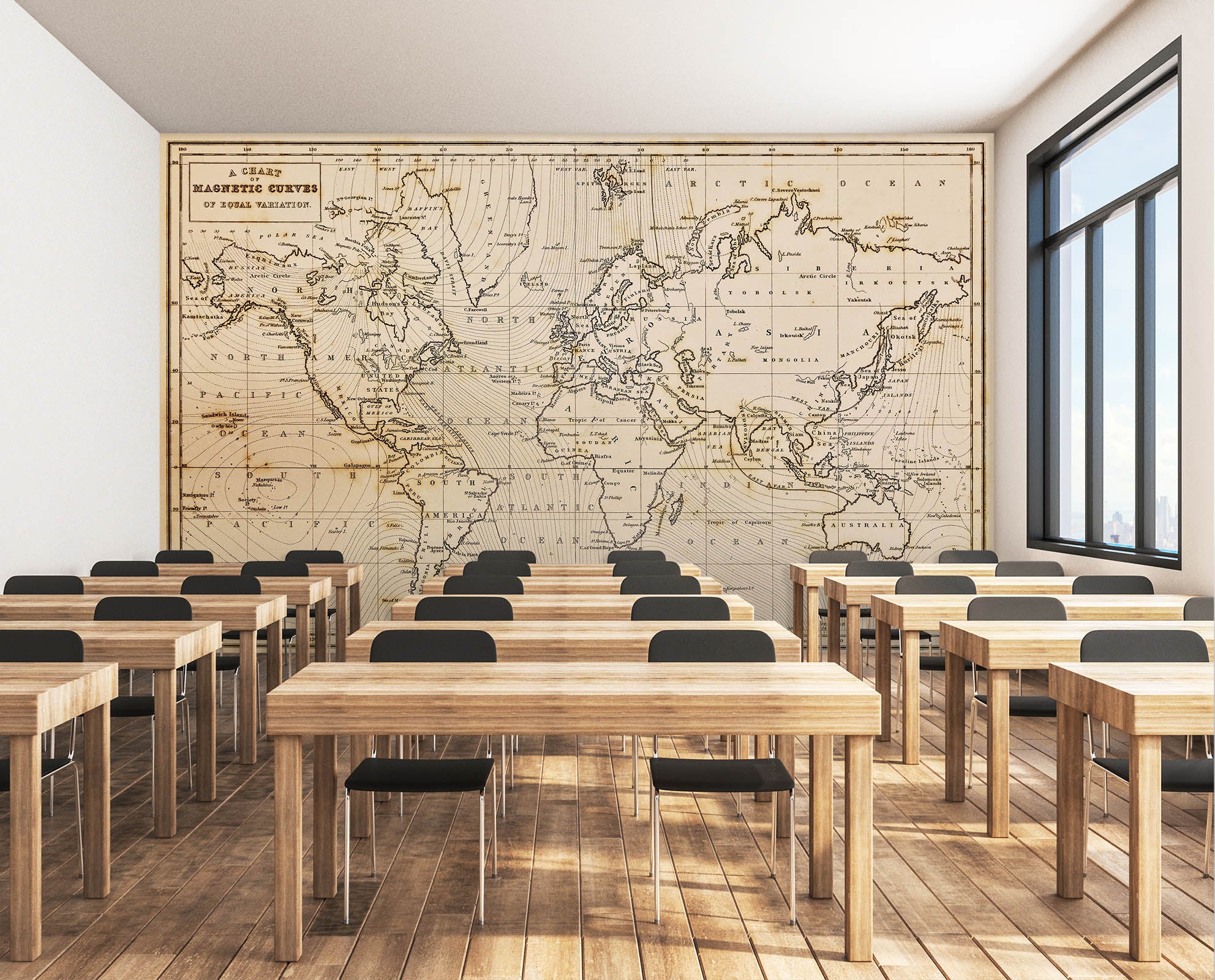 3D World Line 2032 World Map Wall Murals