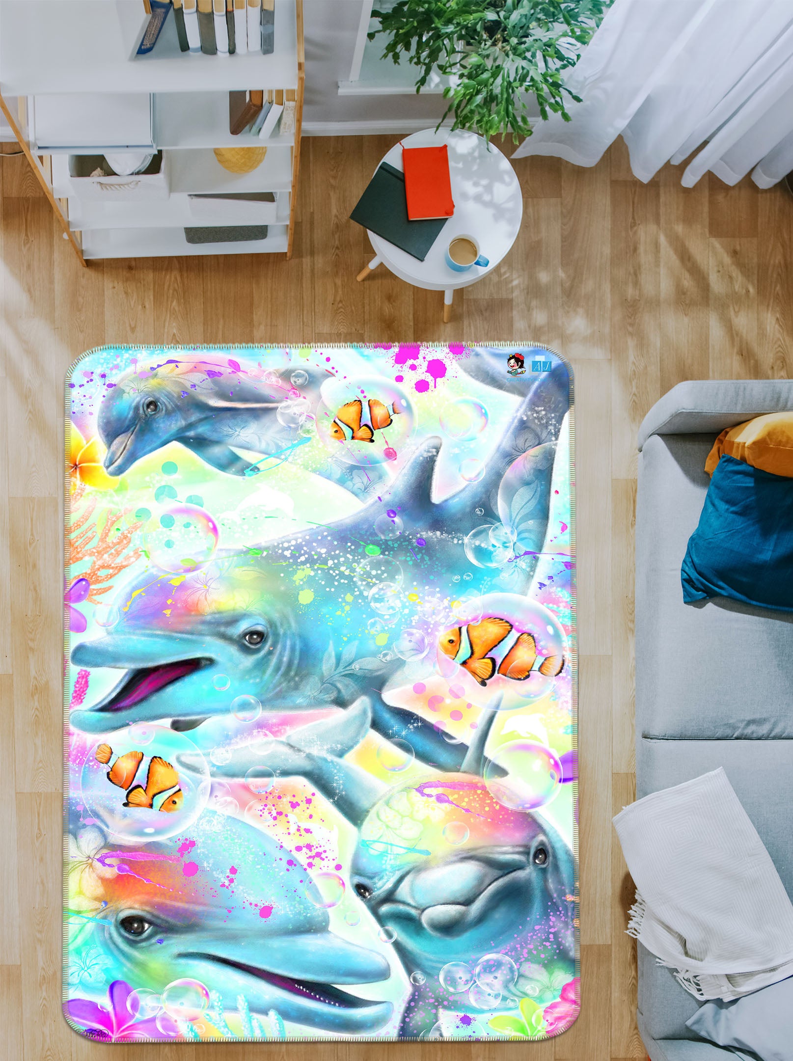 3D Dolphin Fish 8542 Sheena Pike Rug Non Slip Rug Mat