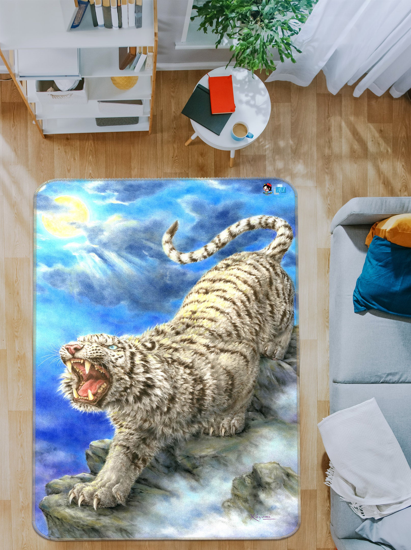 3D Tiger Cloud 5768 Kayomi Harai Rug Non Slip Rug Mat