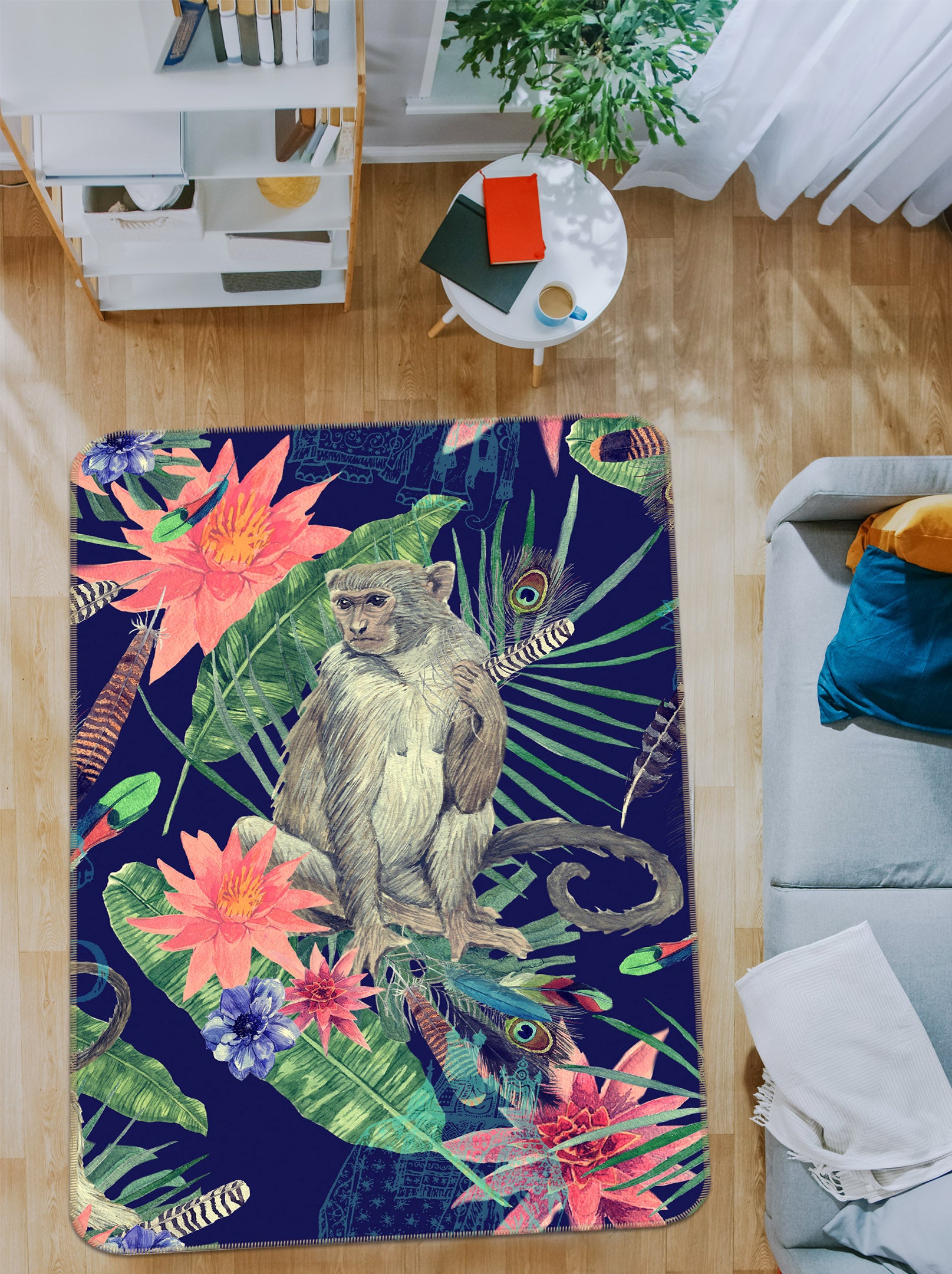 3D Monkey Flower 190 Animal Non Slip Rug Mat