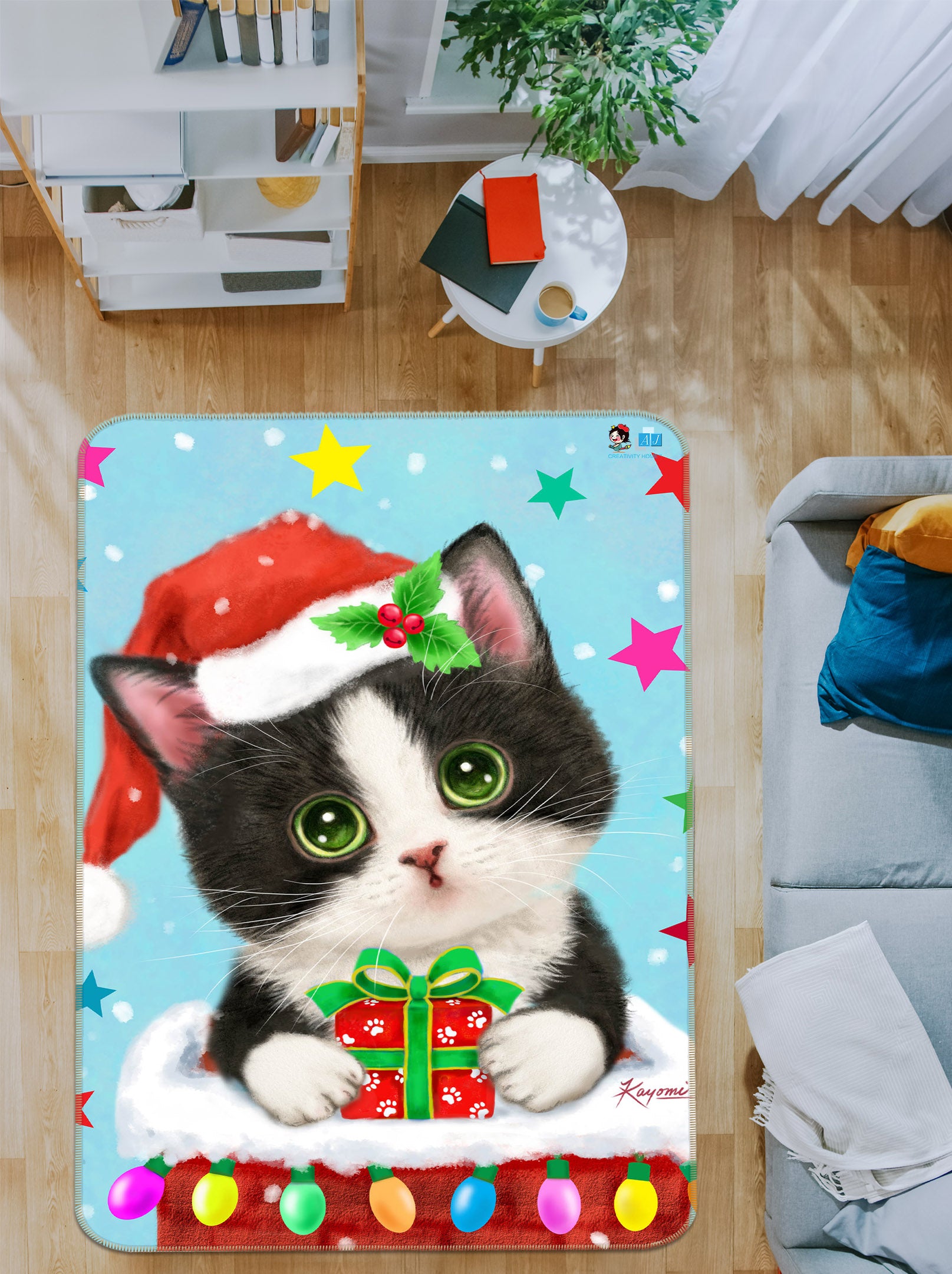 3D Christmas Cat Star 5697 Kayomi Harai Rug Non Slip Rug Mat